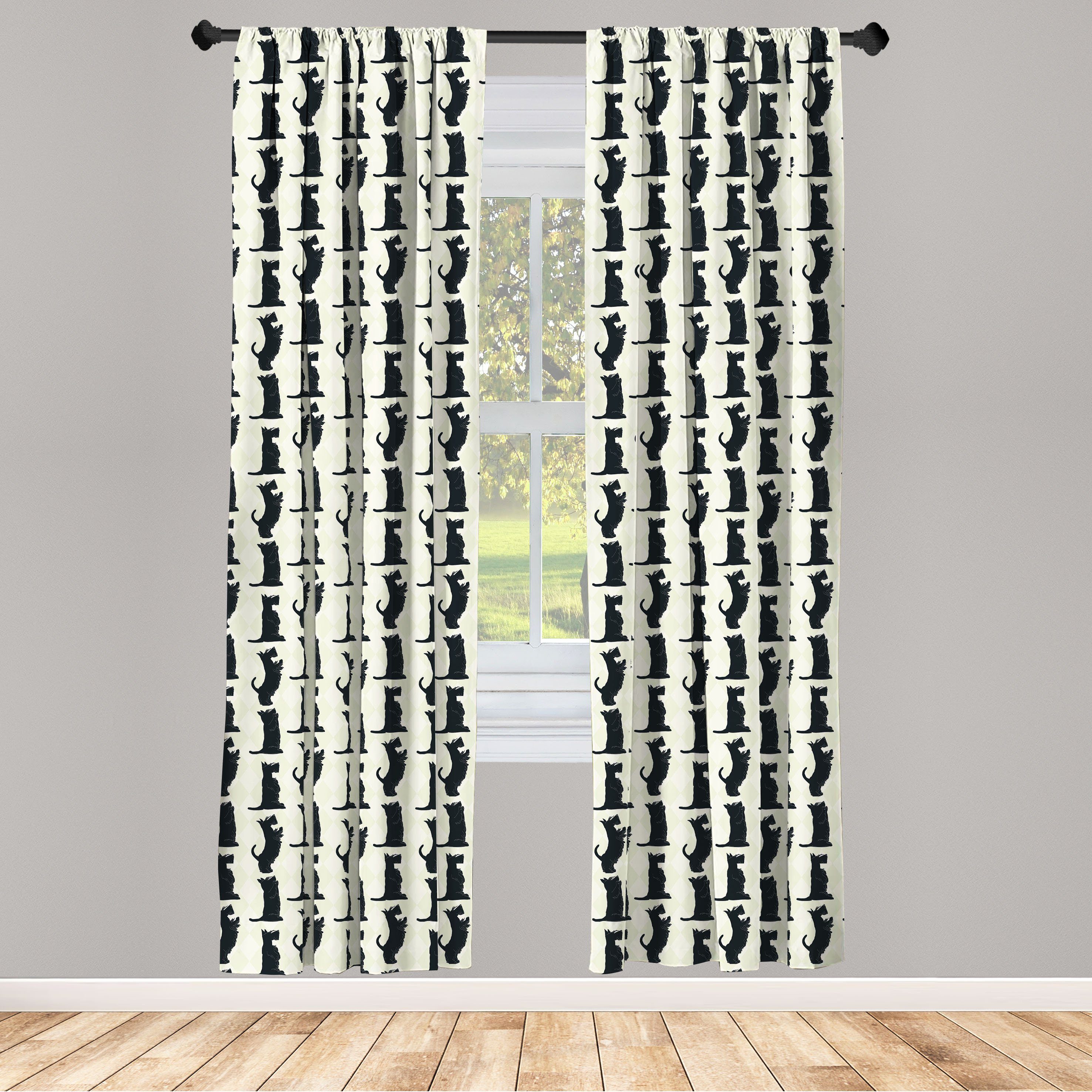 Gardine Vorhang für Wohnzimmer Schlafzimmer Dekor, Abakuhaus, Microfaser, Scottie Dog Checkered Rhombus-Motiv