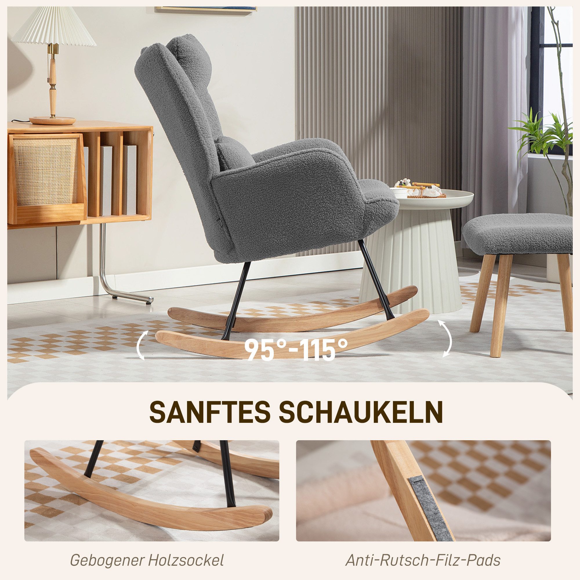 HOMCOM Schaukelsessel Schwingsessel mit Lendenkissen, Kopfstütze, Relaxsessel (Schwingstuhl, 2-St., Schaukelstuhl und Fußhocker), Stillsessel für Wohnzimmer, Sc – Bild 4 von 5