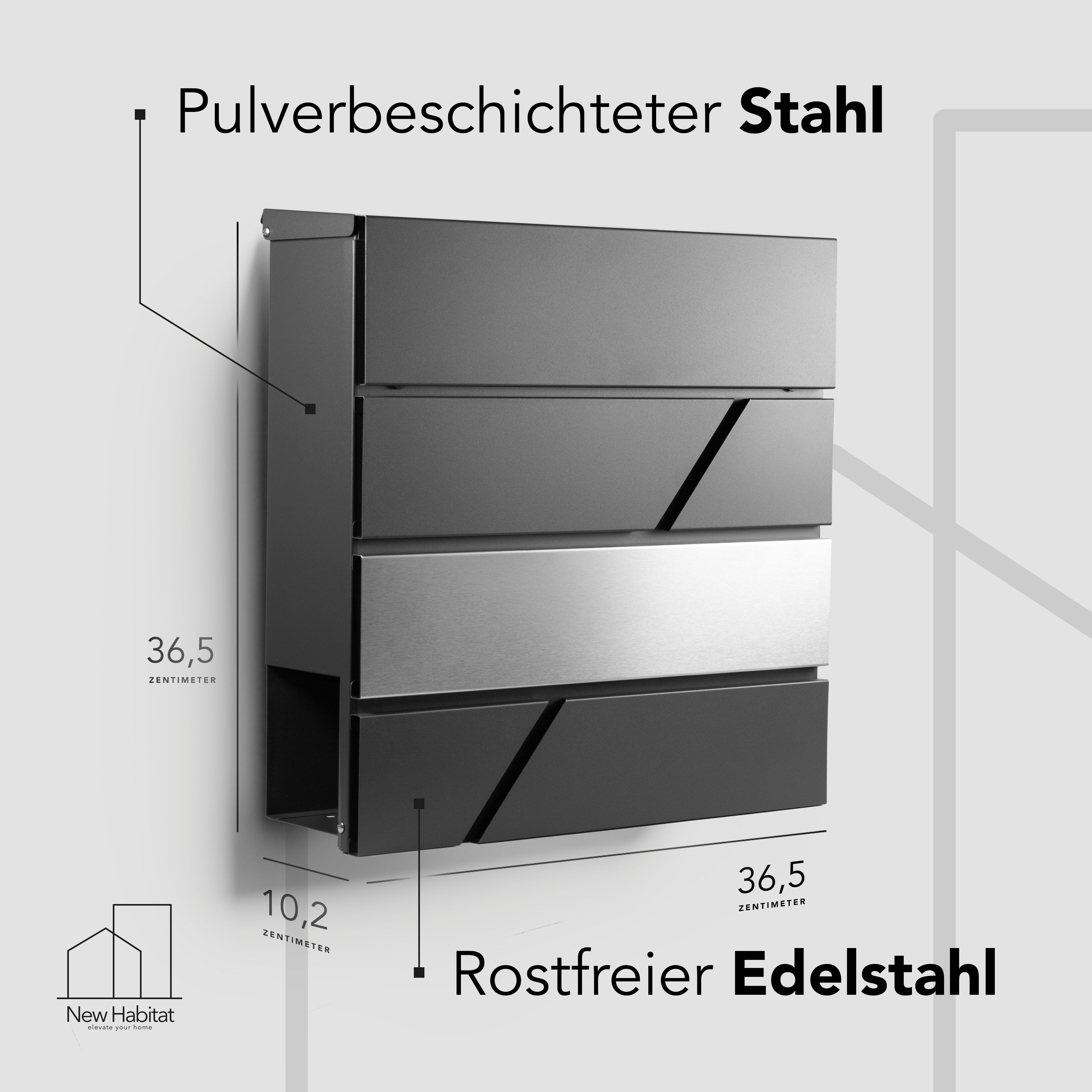 NewHabitat Briefkasten Moderner Wandbriefkasten Personalisierbar Anthrazit günstig online kaufen