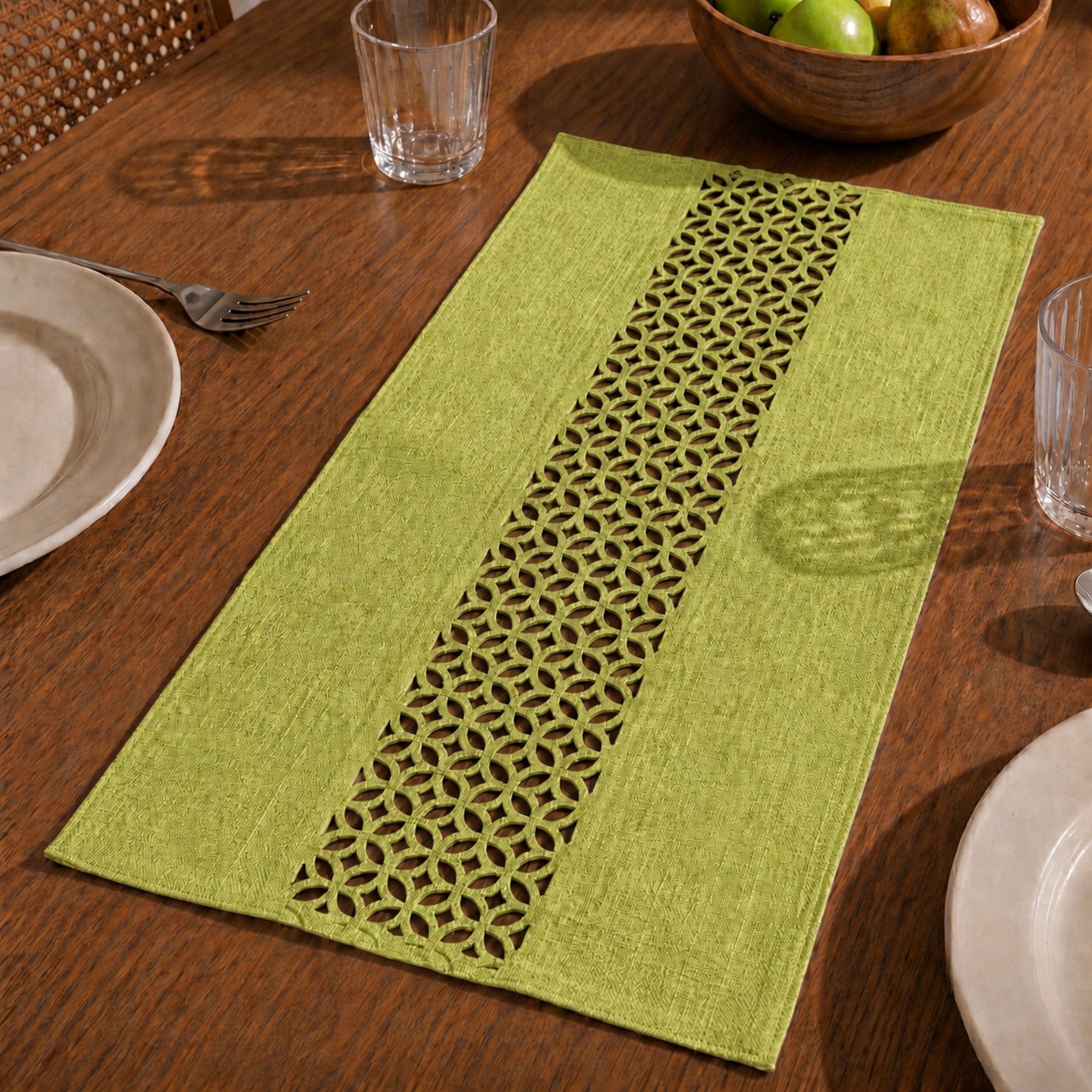 matches21 HOME & HOBBY Tischdecke Moderner Tischläufer grün Leinen-Optik 90 x 40 cm schmal (1-tlg), Lange waschbare Tischdecke rechteckig