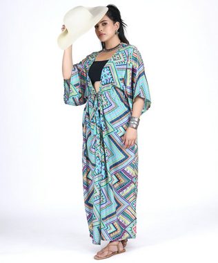 Guru-Shop Kimono Kimonokleid, seidig glänzender Boho Kimono,.., alternative Bekleidung