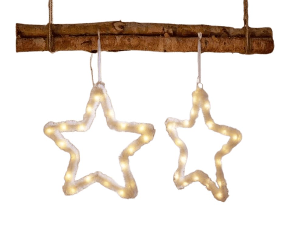 Home-trends24.de Dekohänger LED Hänger Plüsch Stern Weihnachtsdeko Fenster Deko Weiß 2er Set