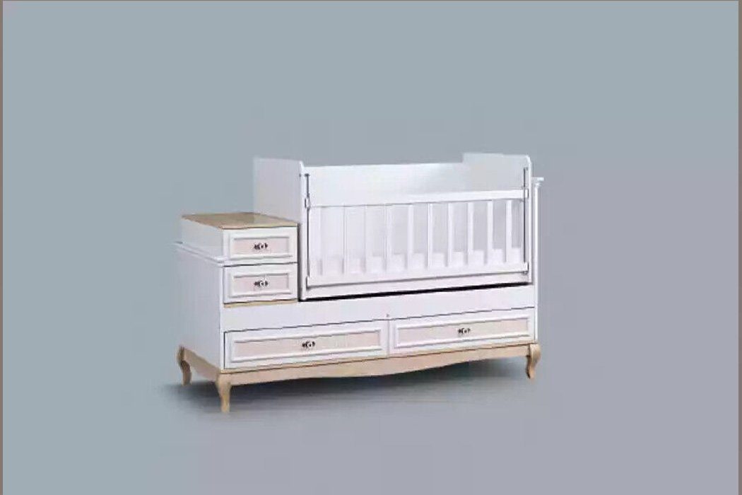 JVmoebel Kinderbett, Babybett Kinderbett Bett Set Schublade weiß im modernen Stil fürs