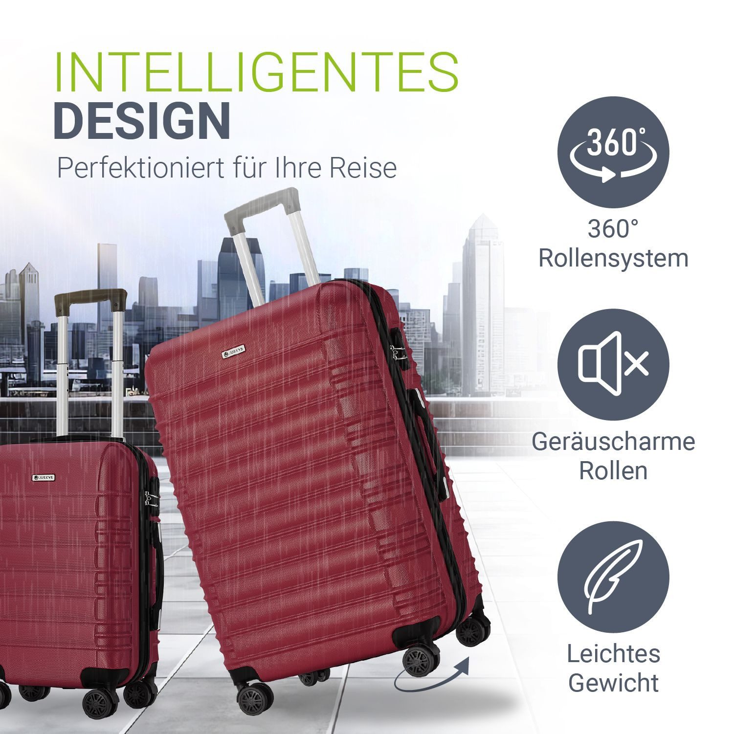Juskys Trolleyset Rom, 4 Rollen, (4 tlg., 4-teilig), 4 Koffer, 360° Rollen, robuste Hartschale, mit Zahlenschloss