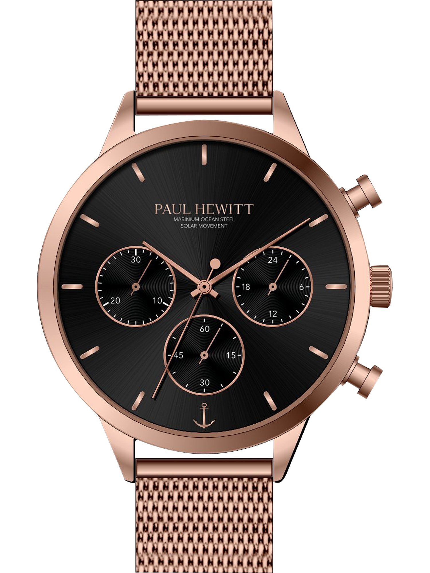 PAUL HEWITT Quarzuhr Paul Hewitt Damen-Uhren Analog Solar, Klassikuhr roségold, schwarz