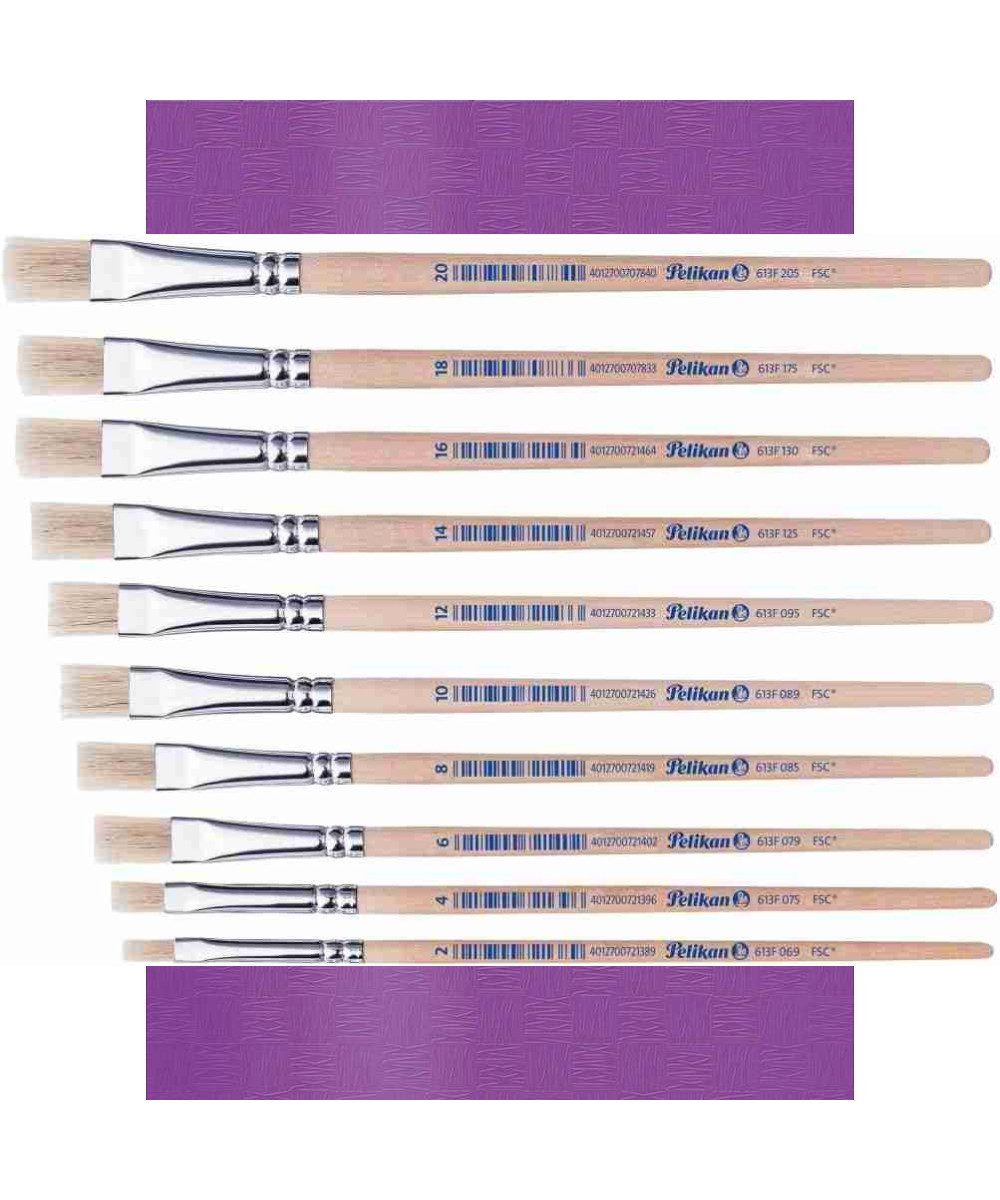 Pelikan Malpinsel Pelikan Borstenpinsel Sorte 613F, (Packung, 3 St., Pelikan Produkttypenbezeichnung), Set-Inhalt: 3x Borstenpinsel geeignet für: Deckfarbkästen