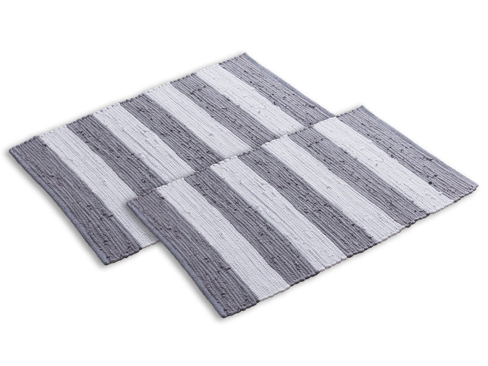 Teppich Badematte Set 2er groß 80x50 Baumwolle Badezimmerteppich Chindi, Minara grau-weiß