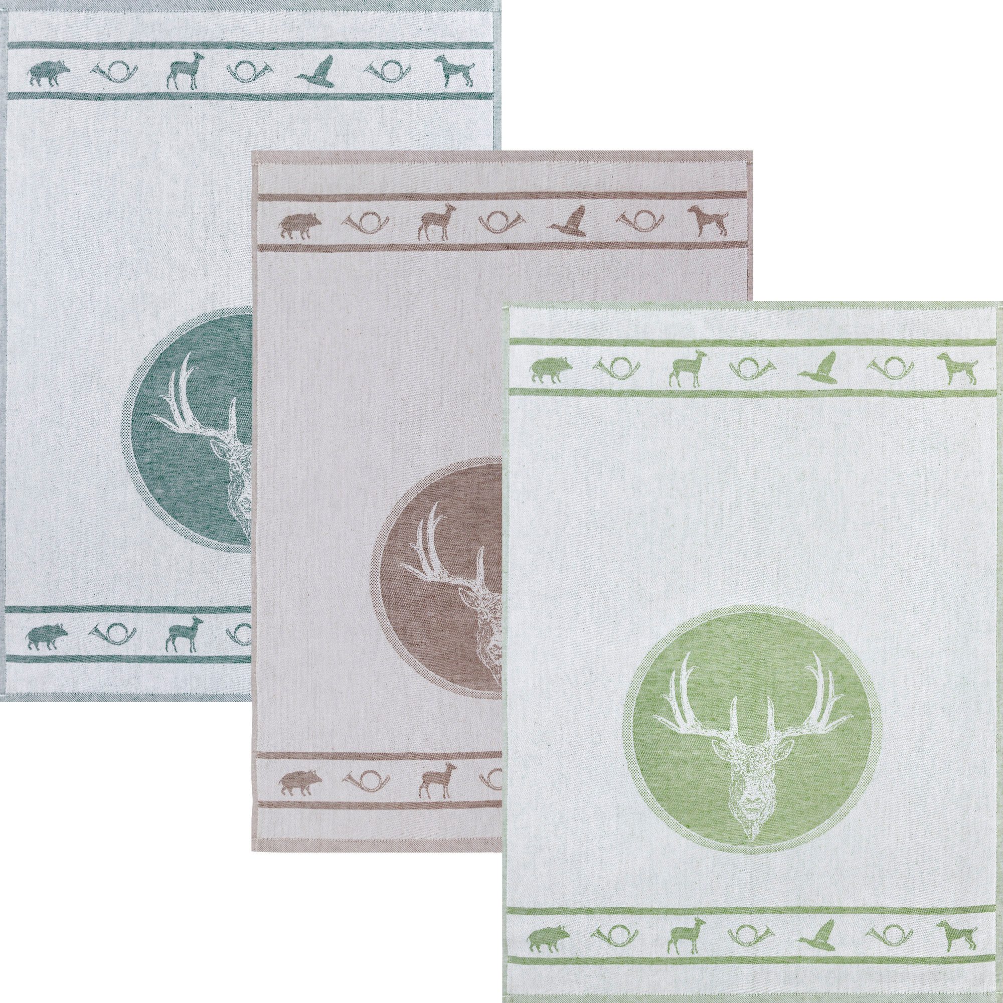 Kracht Geschirrtuch Geschirrtuch "Jagd" 3er-Pack, Halbleinen Motiv günstig online kaufen