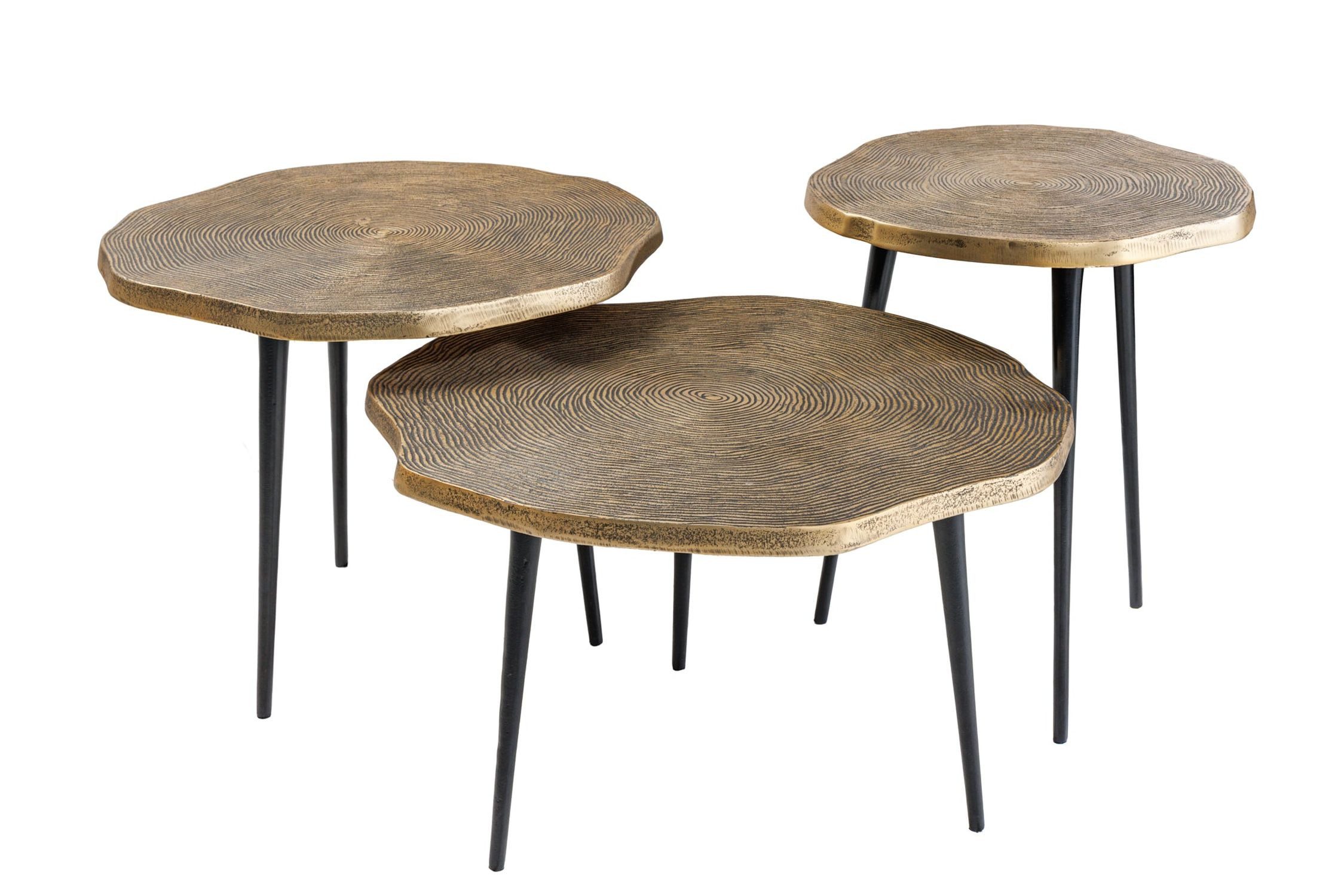 Licht-Erlebnisse Couchtisch RIYADH, 3er Set Handarbeit aus Metall in Gold Schwarz