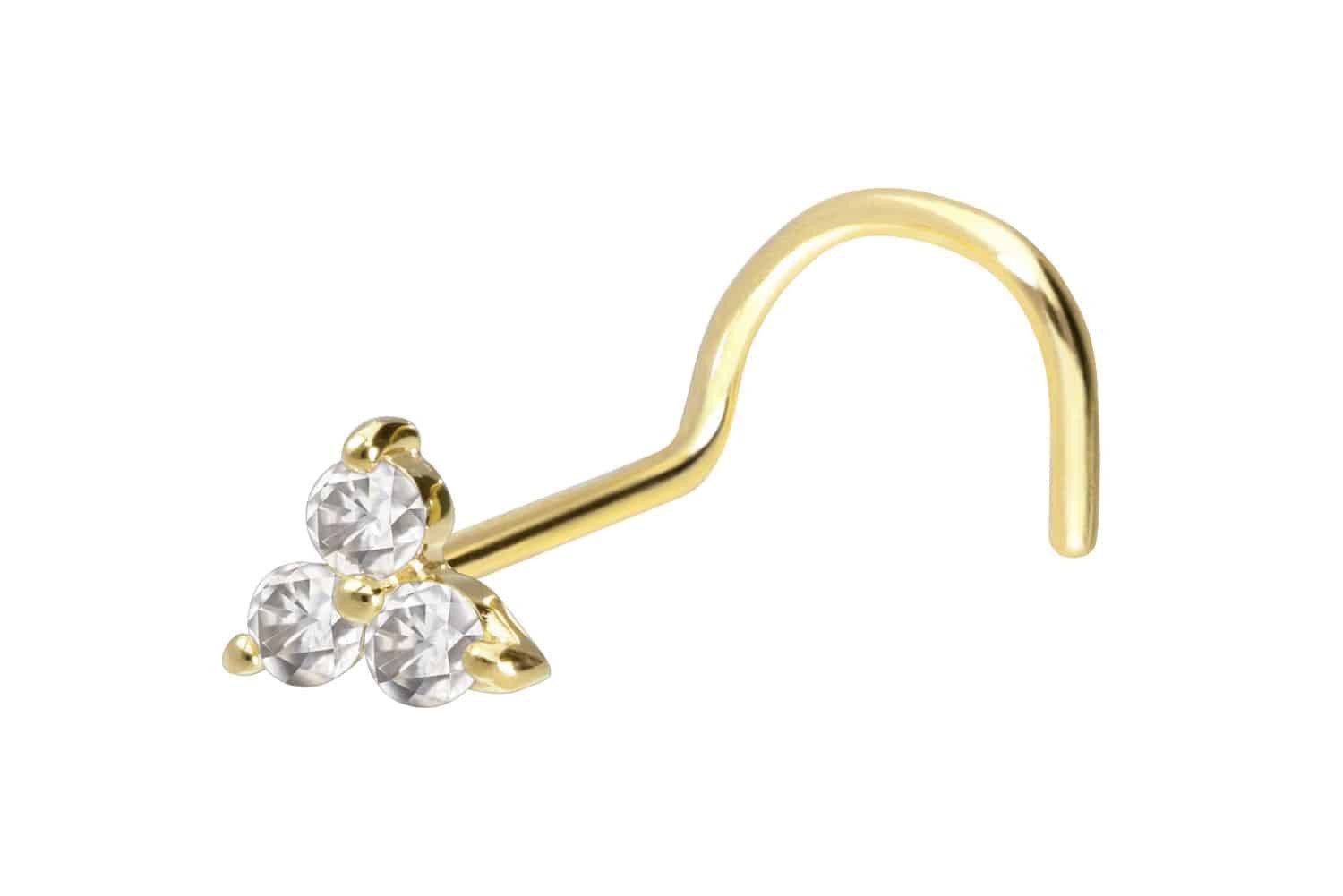 Nasenpiercing 14/18 Karat Gold Nasenstecker Spirale MOISSANIT-BLUME