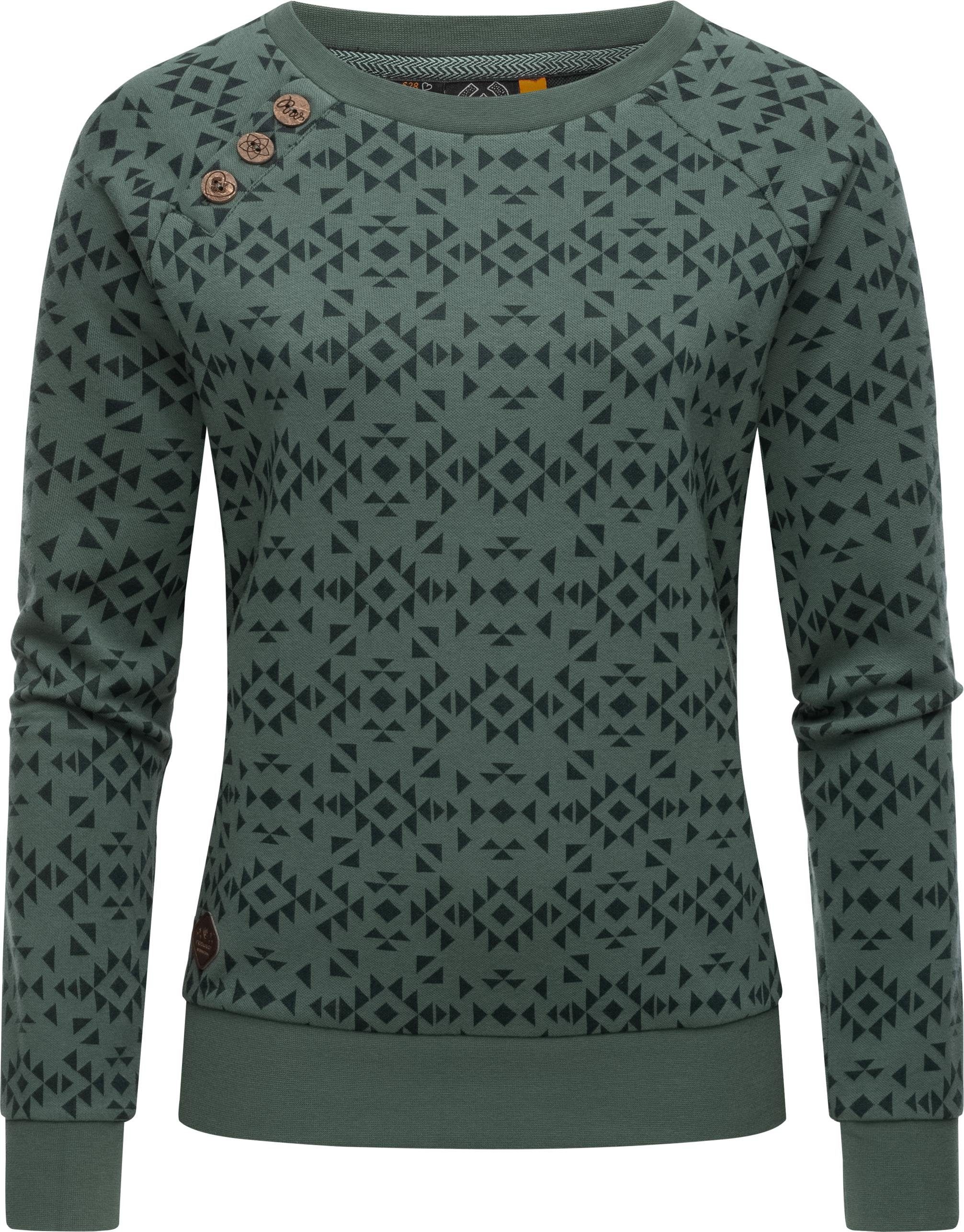 Ragwear Rundhalspullover Darria Aztec Leichter Damen Pullover mit coolem Print-Muster grün