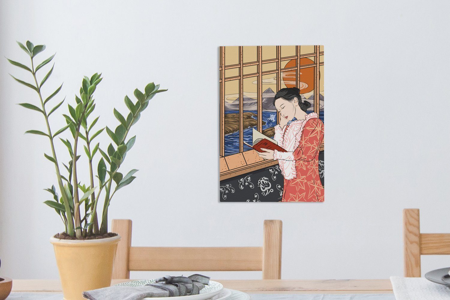 OneMillionCanvasses® Leinwandbild Illustration einer Frau inkl. Gemälde, bespannt Fenster, Leinwandbild Zackenaufhänger, 20x30 (1 am lesenden cm fertig St)