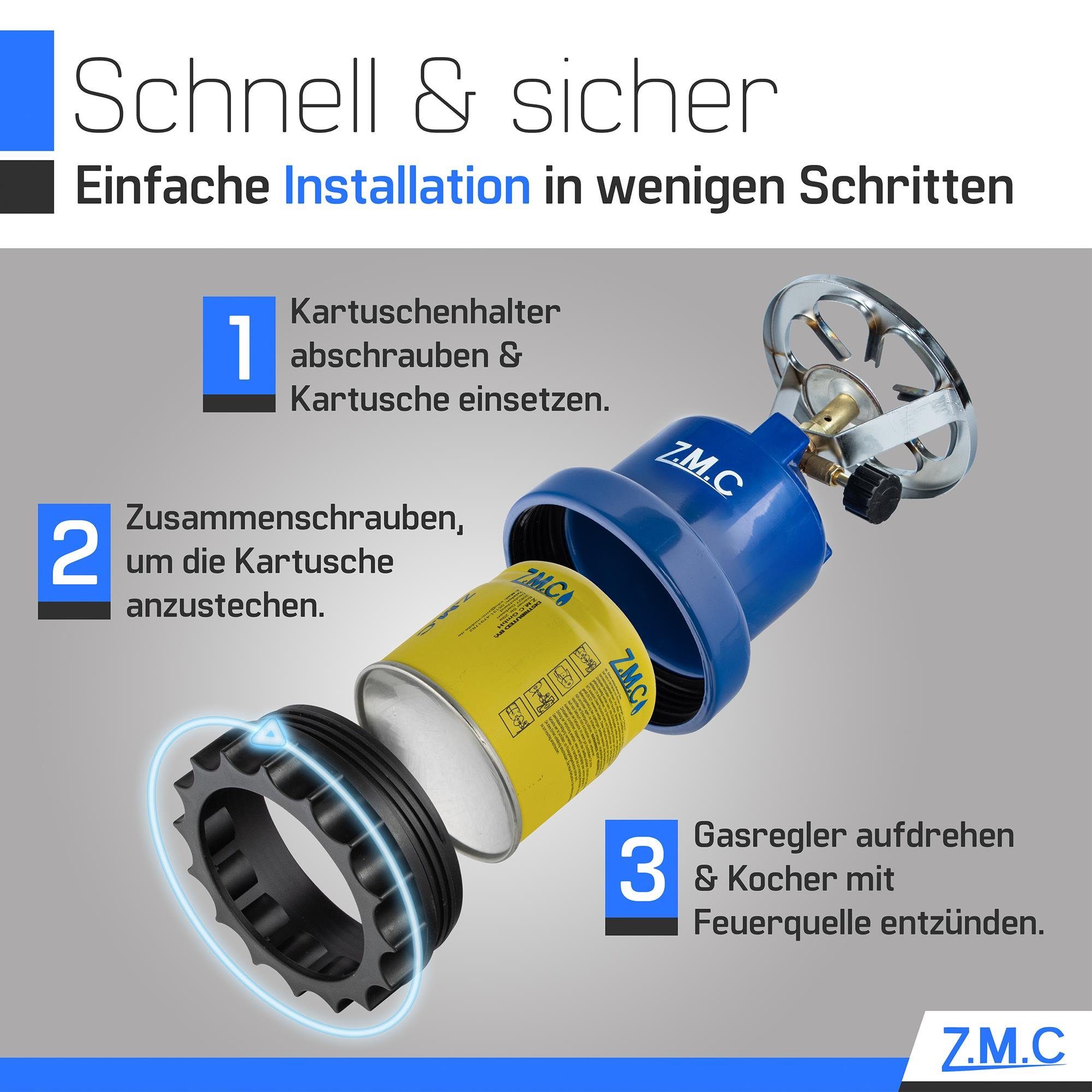 ZMC Gaskocher Campingkocher Gaskocher (Maximale Temperatur: 520g für Butangas), Shisha Kartuschenkocher / Kochfeld / Wanderungen Gaskartuschen Kohleanzünder + 6x Festivals, 1100W 190g, Gewicht: Butangasbrenner