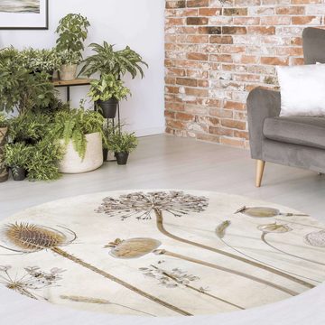 Teppich Vinyl Wohnzimmer Schlafzimmer Flur Küche Vintage modern, Bilderdepot24, rund - beige glatt, nass wischbar (Küche, Tierhaare) - Saugroboter & Bodenheizung geeignet