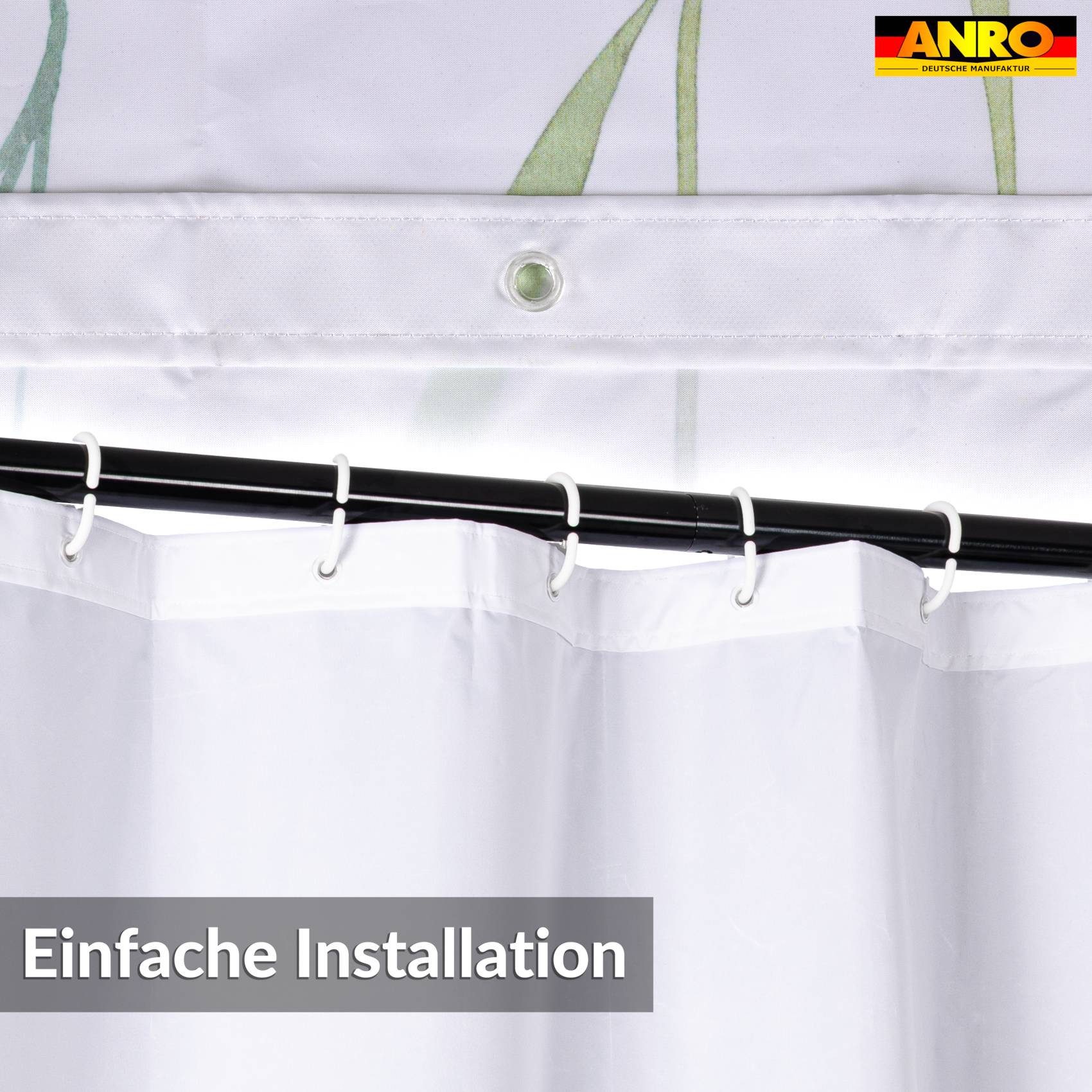 ANRO Duschvorhang FASTY Gras Anti-Schimmel Polyester Badezimmervorhang Bad-Stoff Breite 120 cm (Packung, 1-tlg., Duschvorhang inkl. Aufhängeringe), robuster Vorhang Stangenaufhängung 120x200cm Naturmotiv Grün