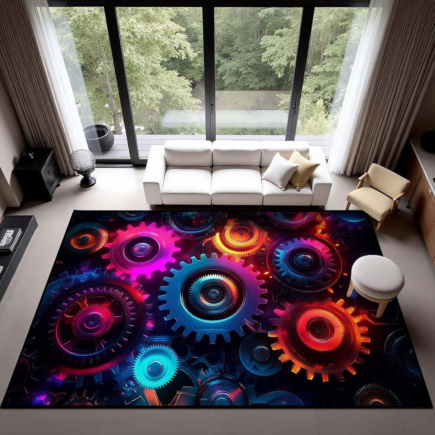 Jumpeak Teppich Cyberpunk-Teppich mit leuchtenden Zahnrädern, Weihnachtsgeschenk, Rechteck, Höhe: 5 mm, Rectangular, 5mm dick, faux cashmere, indoor rug, machin – Bild 3 von 5