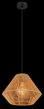Globo Pendelleuchte HOUDINI, 1-flammig, Beige, Schwarz, Metall, ohne Leuchtmittel, Hängeleuchte, Hängelampe, Lampenschirm aus Naturseilen, H 120 cm
