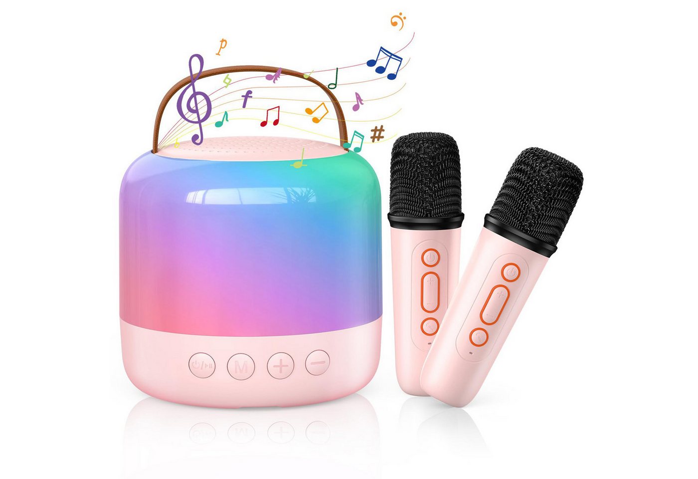 MOPUEA Mini Karaoke Maschine mit 2 Kabellosen Mikrofonen Karaoke-Anlage Bluetooth-Lautsprecher (5 W, mit LED Lichteffekt, USB-Ladung,Geburtstags- und Urlaubsgeschenk)