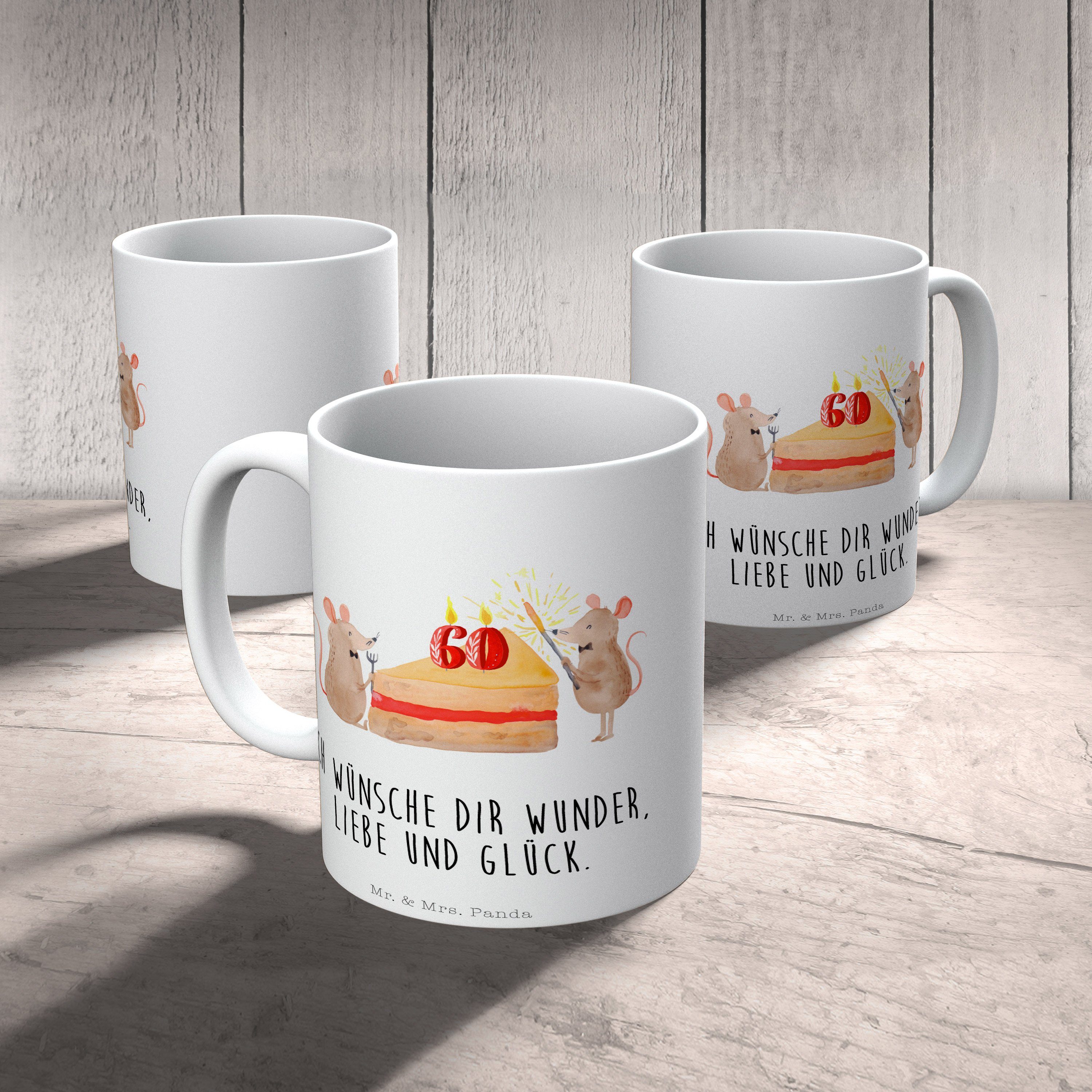Mr. & Mrs. Panda Mäuse - Geburtstag - Kuchen Geschenk Tasse, Keramik 60. Geburt, Geschenk, Weiß Tasse