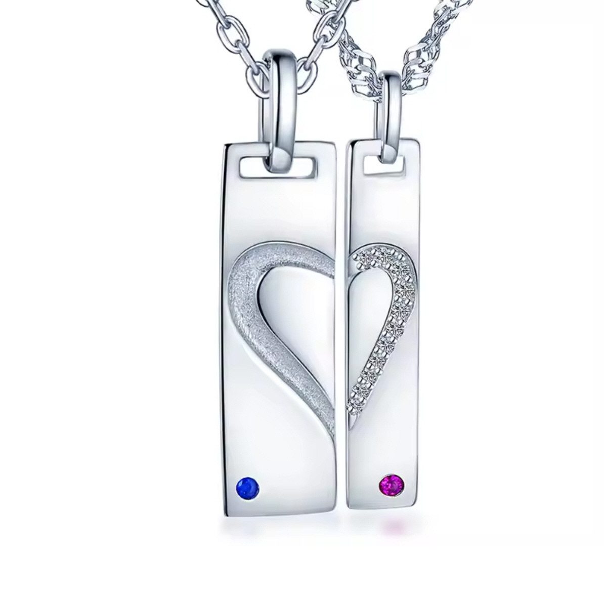 ELLAWIL Silberkette 2-teilige Pärchenkette Paar Herz Halskette Partnerkette Liebeskette (Valentinstag, GESCHENKIDEE, Sterlingsilber 925, Damen / Kettenlänge 45 cm, Herren / Kettenlänge 50 cm), inklusive Geschenkschachtel