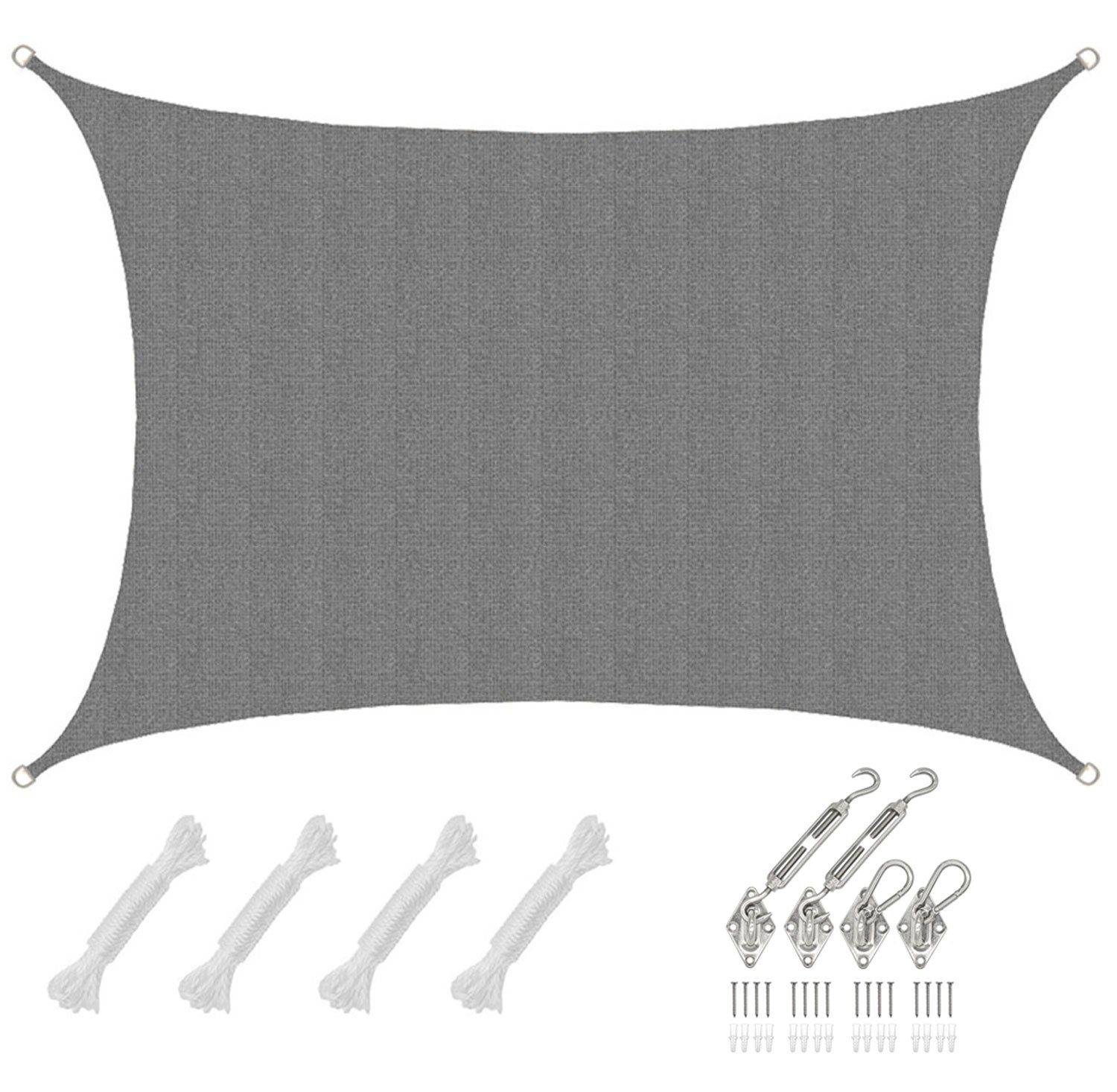 Sonnensegel mit Befestigung - 4 x 3 m Winddurchlässig für Garten, Terrasse, Balkon