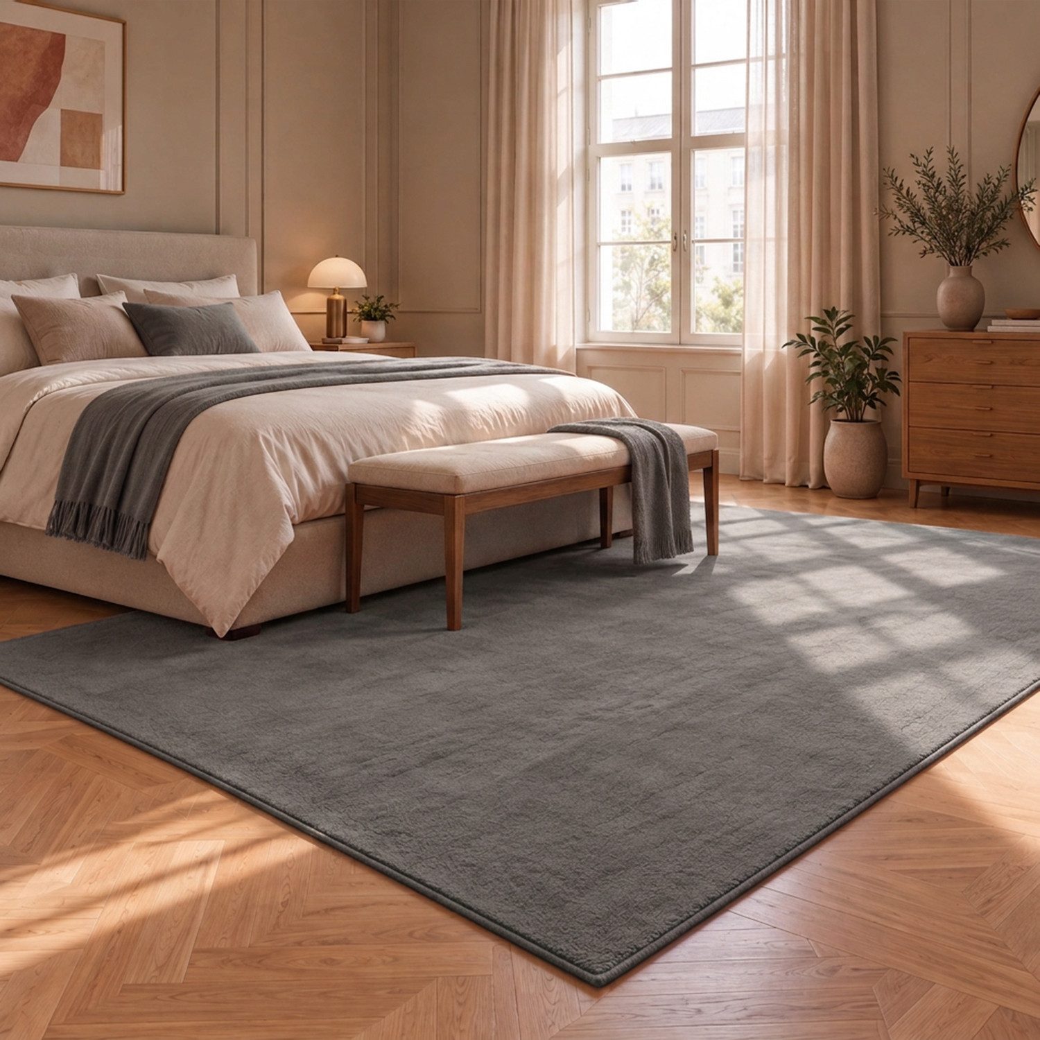 Vimoda Teppich Cozy Kurzflor Teppich – Angenehm warm & weich, waschbar & rutschfest, Rechteck, Höhe: 10 mm, Fellteppich Uni, Wohnzimmer, Schlafzimmer, kinderzim – Bild 4 von 5