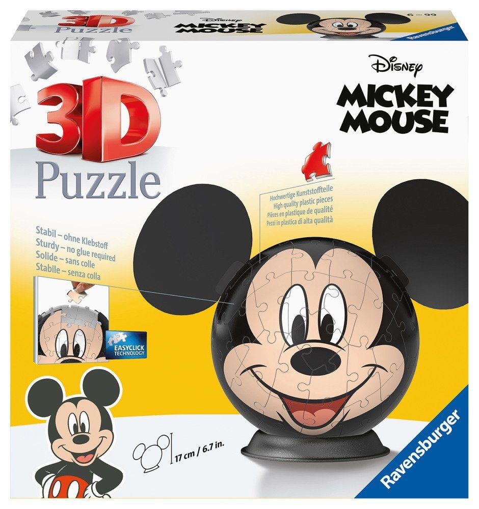 Ravensburger 3D-Puzzle 72 Teile Ravensburger 3D Puzzle Ball Disney Mickey Maus 11761, 72 Puzzleteile