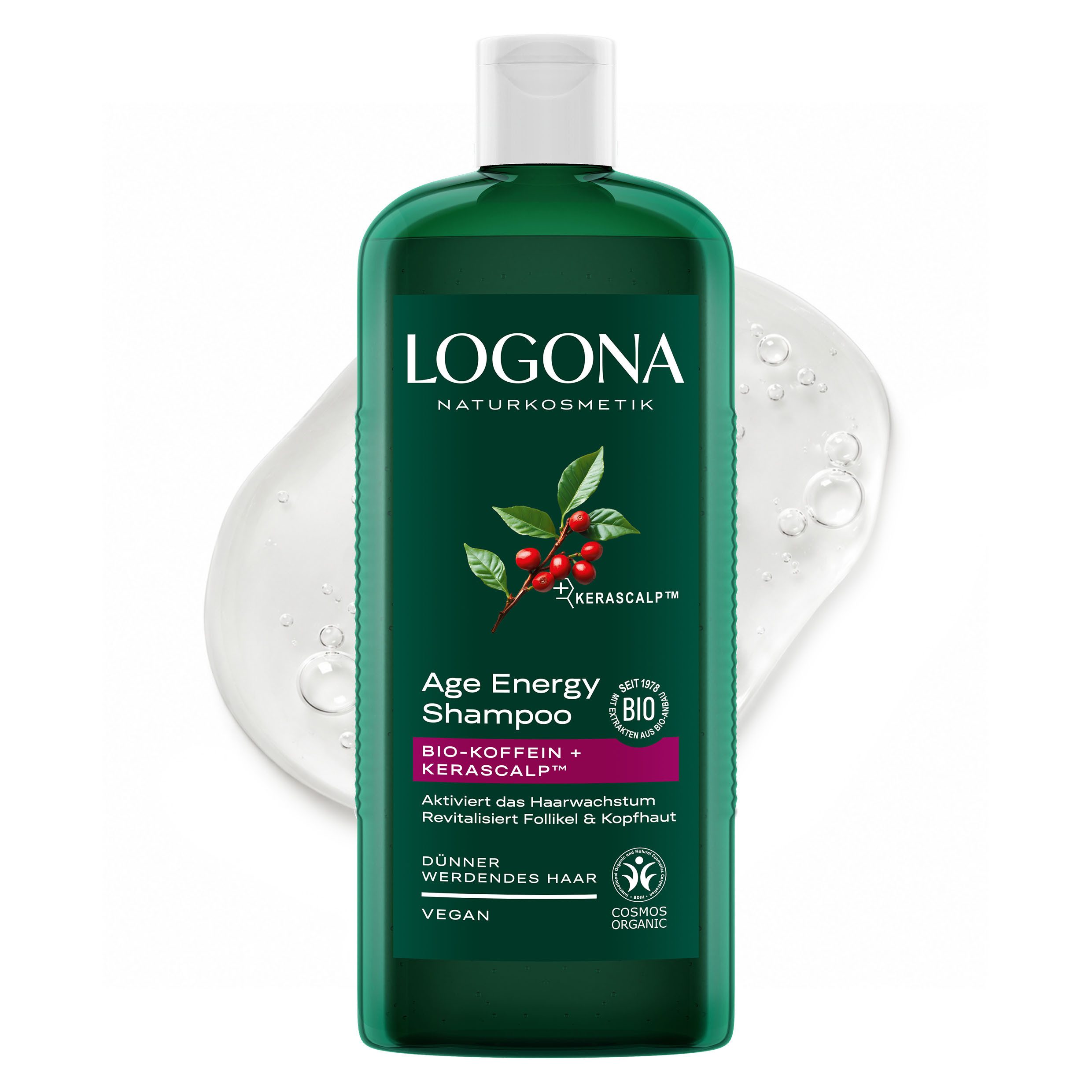 LOGONA Haarshampoo AGE ENERGY SHAMPOO, für alle Haartypen, vegane Formel, mit pflanzenbasierter Pflegebasis – Bild 2 von 5