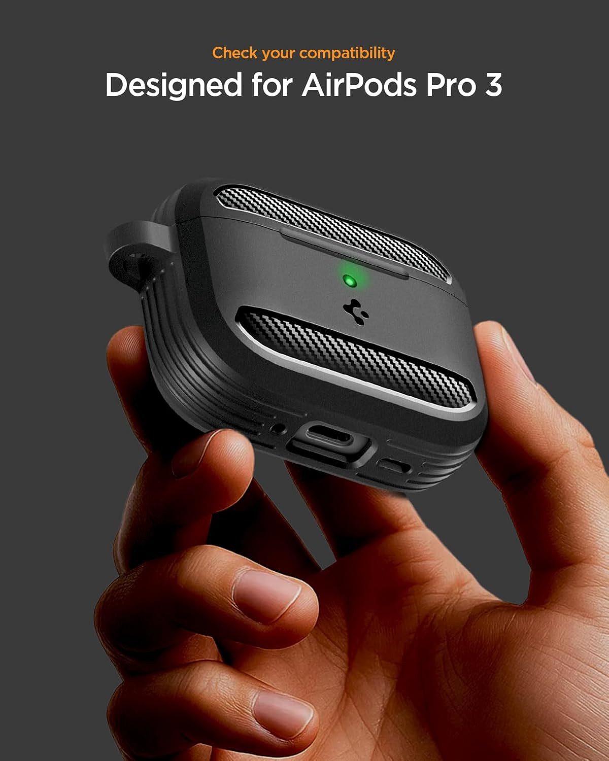 Spigen Kopfhörer-Schutzhülle für AirPods Pro 3 Hülle Case Cover Schutzhülle TPU mit Karabiner, Militärstandard, Carbon-Look, MagSafe, Stoßfest, Karabiner