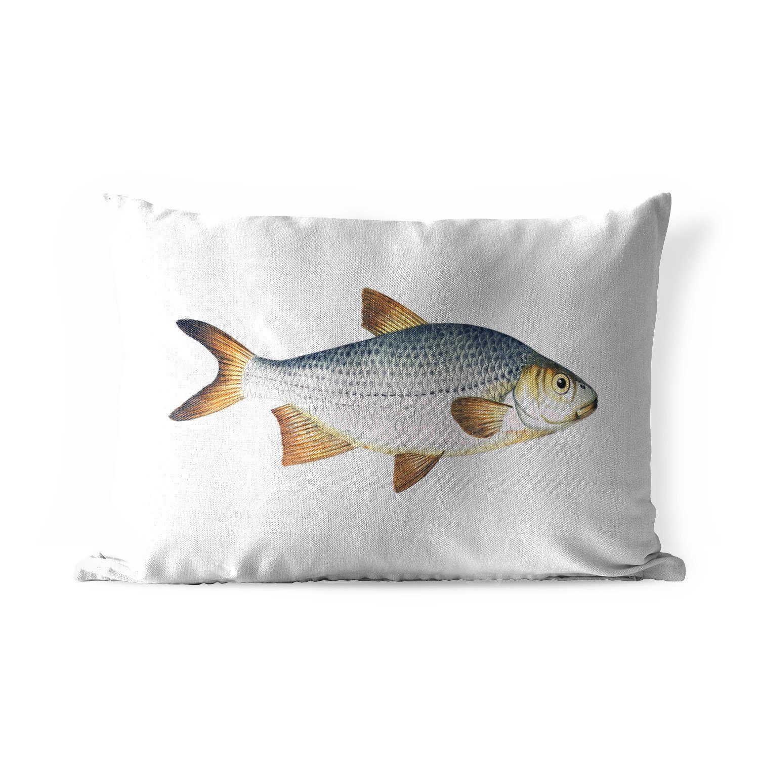 MuchoWow Dekokissen Fisch - Karpfen - Silber, Outdoor-Dekorationskissen, Polyester, Dekokissenbezug, Kissenhülle