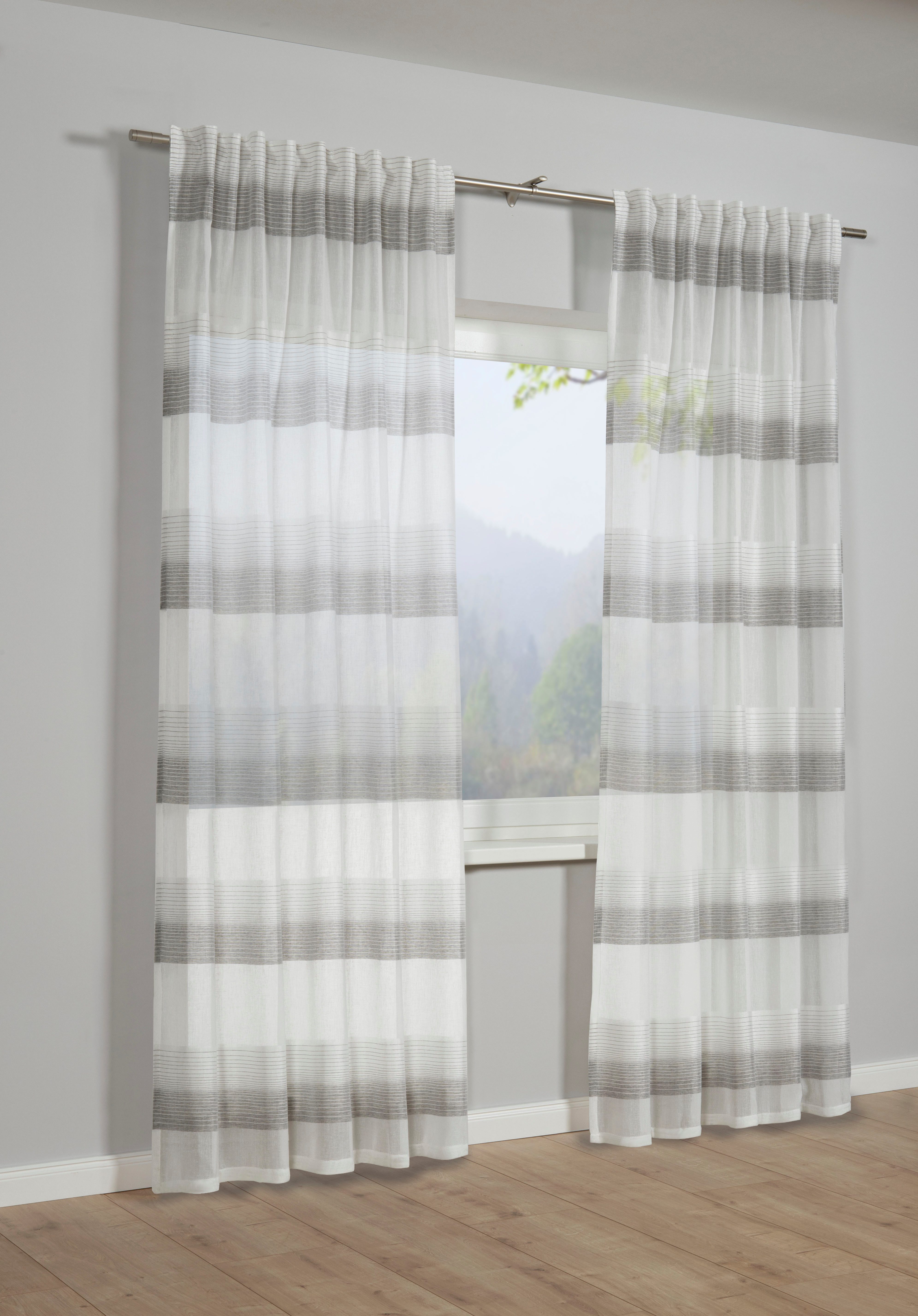 Sehlbach Gardine Schal Blockstreifen (1 St), Schlaufen, blickdicht, mit Gardinenband und verdeckten Schlaufen
