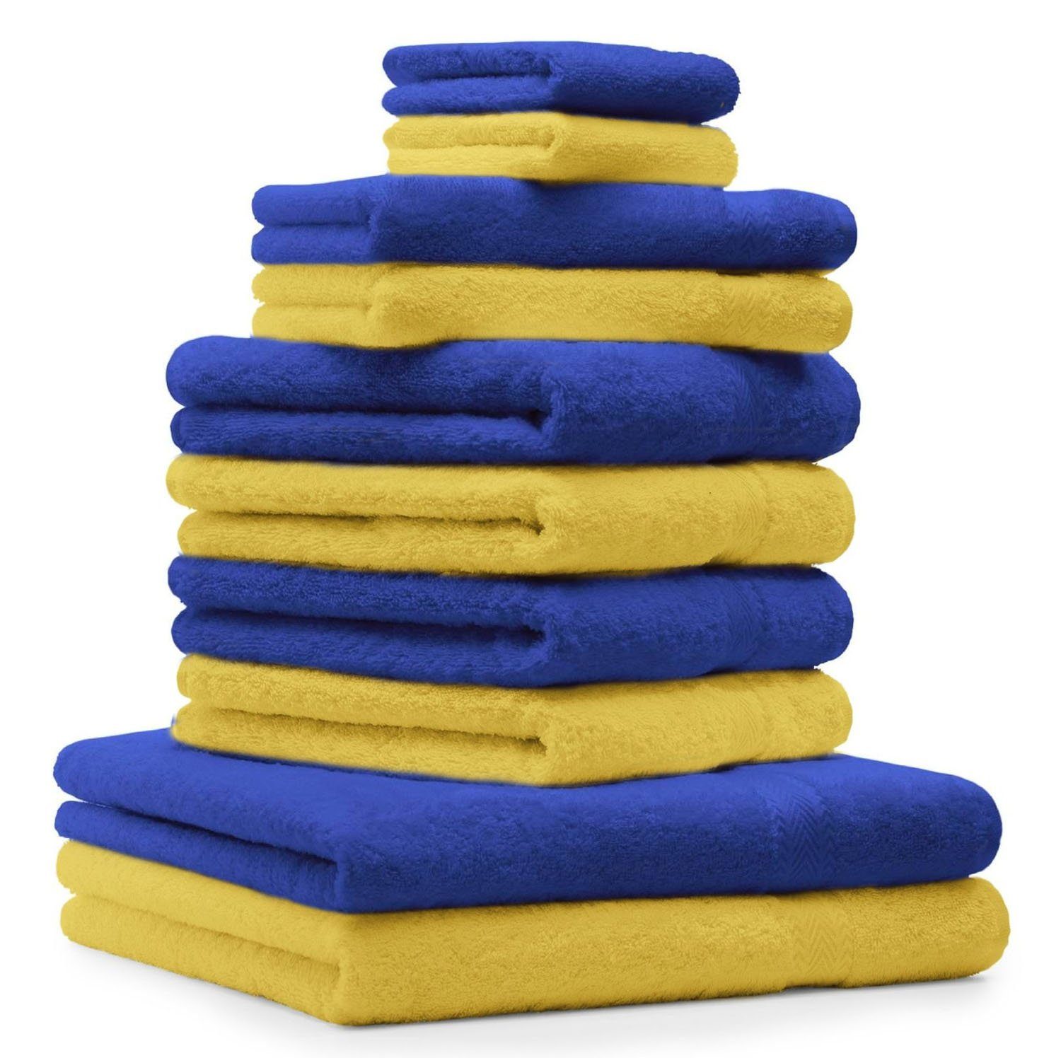 Betz Handtuch Set 10-TLG. Handtuch-Set Premium Farbe Royalblau & Gelb, 100% Baumwolle, (10-tlg)