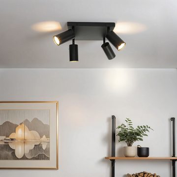 Licht-Erlebnisse Deckenstrahler LEO, ohne Leuchtmittel, Schwarz 4-flammig GU10 Metall verstellbar Wohnzimmer