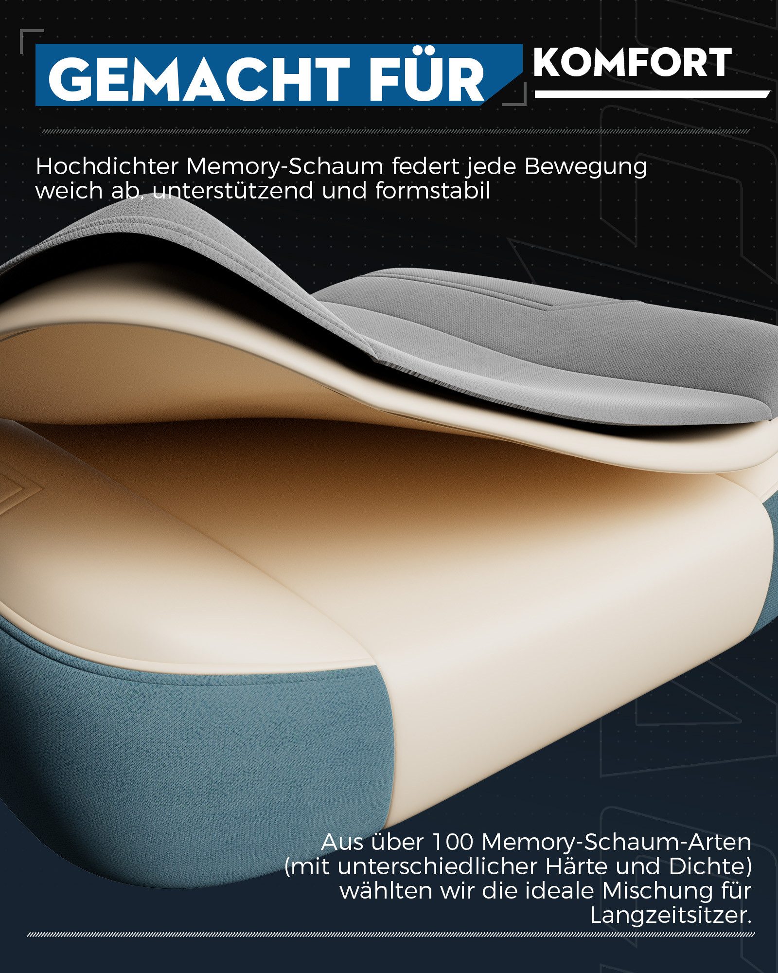 GTPLAYER Gaming-Stuhl Ergonomischer Gaming Sessel Schreibtischstuhl aus Stoff/Kunstleder (Pacekung), Federsitzkissen mit Fußstütze – Bild 3 von 5