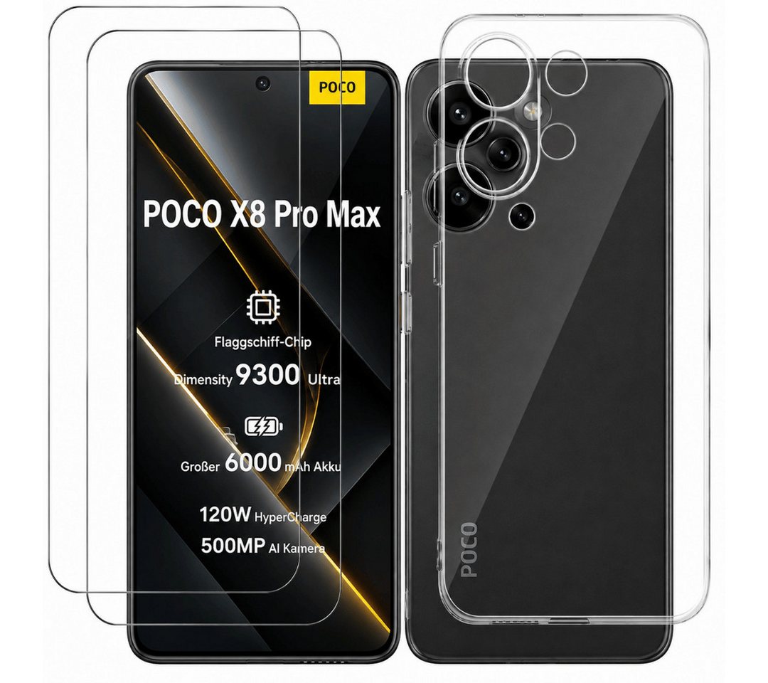SmartUP Smartphone-Hülle + 2X Schutzglas für Xiaomi Poco X8 Pro Max Panzerfolie Display Case 9H 6,83, integrierter Kameraschutz, präzise Aussparungen