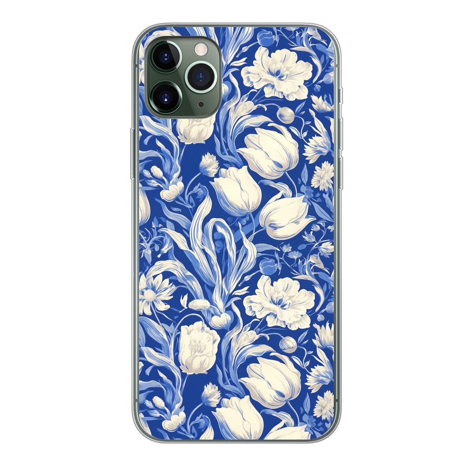 MuchoWow Handyhülle für Apple iPhone 11 Pro Max Blumen - Delfter Blau - Muster - Tulpe, Smartphone-Bumper, Print, Handy Schutzhülle Dünn