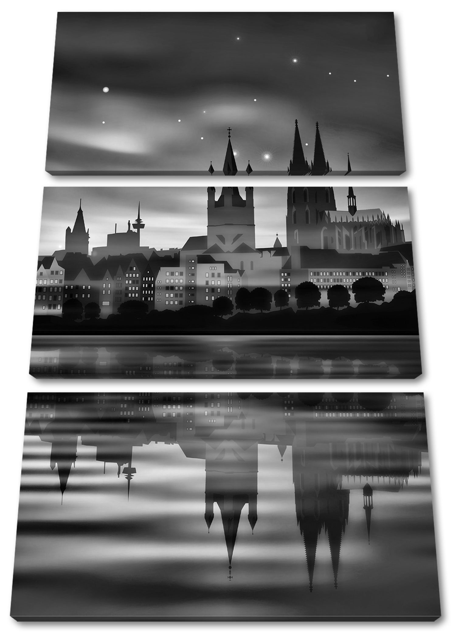 Leinwandbild inkl. Polarlichter Köln, fertig Polarlichter Skyline bespannt, Zackenaufhänger Köln (1 (120x80cm) Leinwandbild Pixxprint 3Teiler St), Skyline