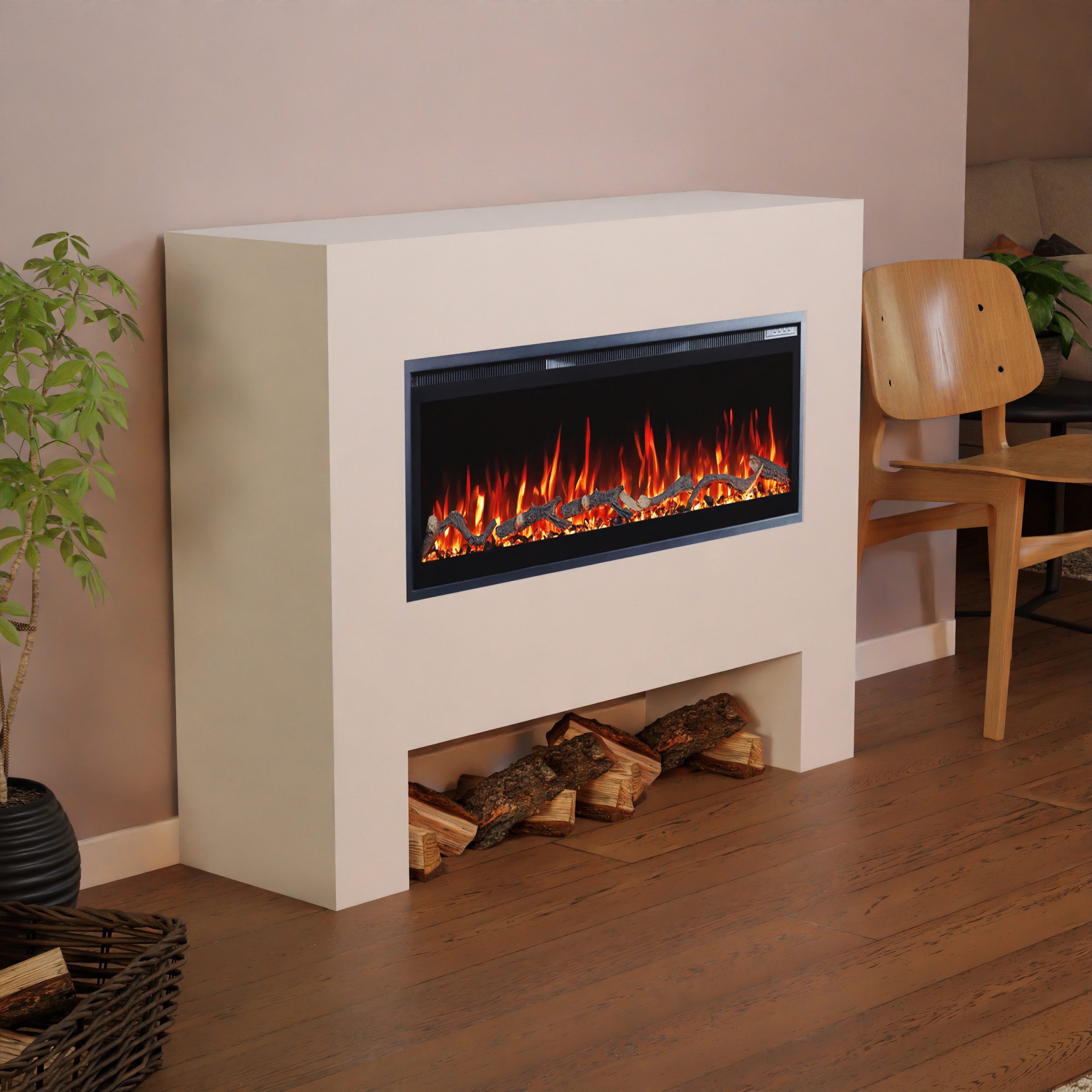 GLOW FIRE Elektrokamin Hermes weiß / grau / schwarz HERMES 3D LED Kamin mit Heizung, Elektrischer Kamin mit 3D Feuer mit Heizung, 2 Dekorationen