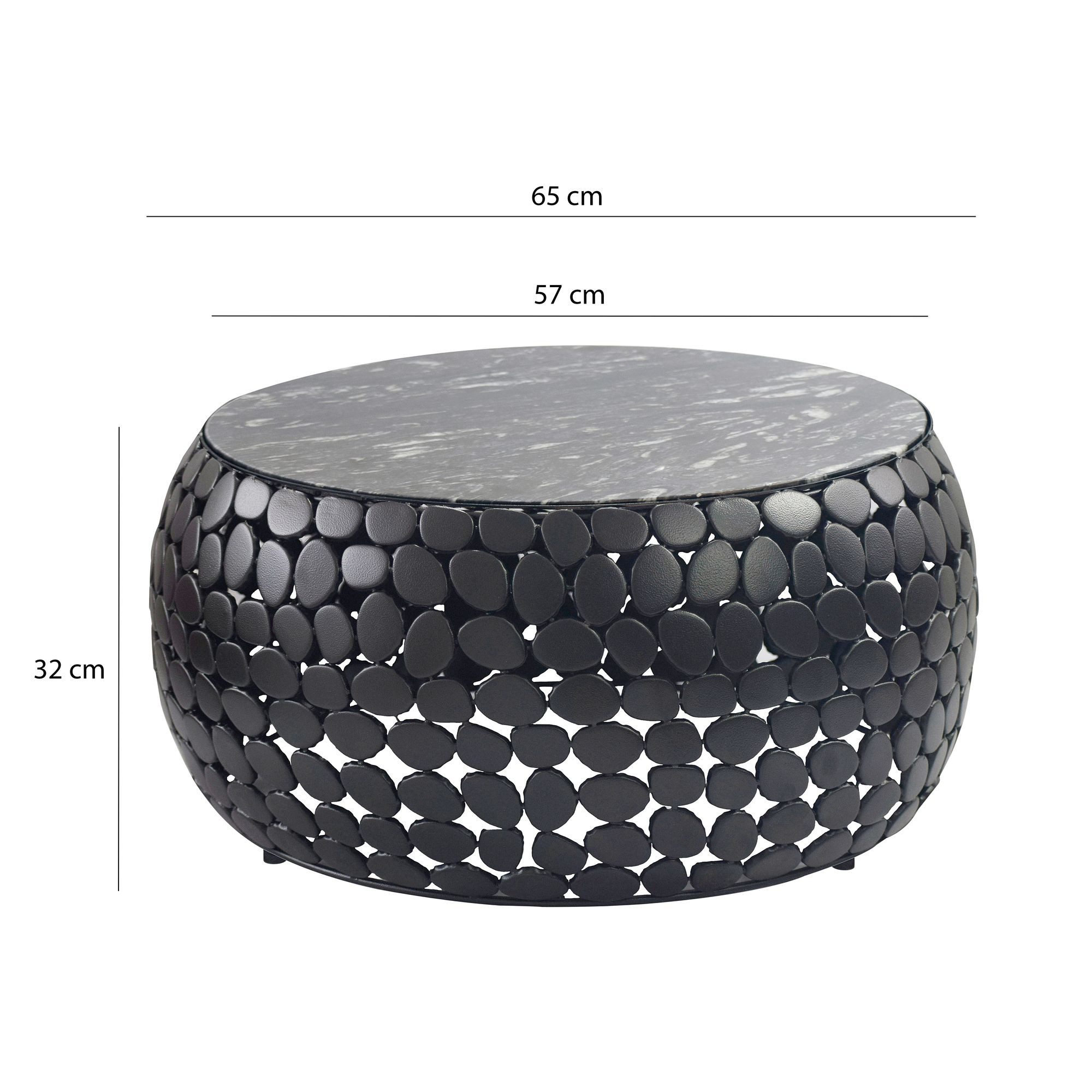FINEBUY Couchtisch FB116679 Couchtisch rund Aluminium schwarz 65cm Marmor Wohnzimmertisch (Eleganter Blickfang für stilvolle Wohnräume), Hochwertige Materialien mit besonderer Form