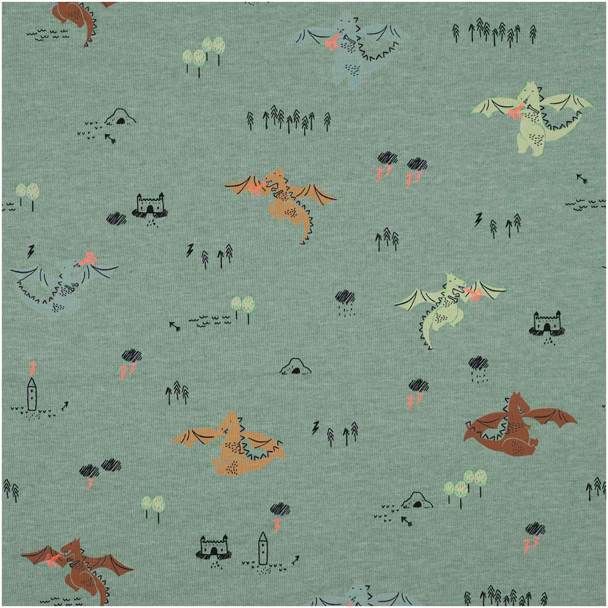 maDDma Stoff Motiv-Jersey meliert Kindermotive 50 x 148 cm, Drachen blassgrün