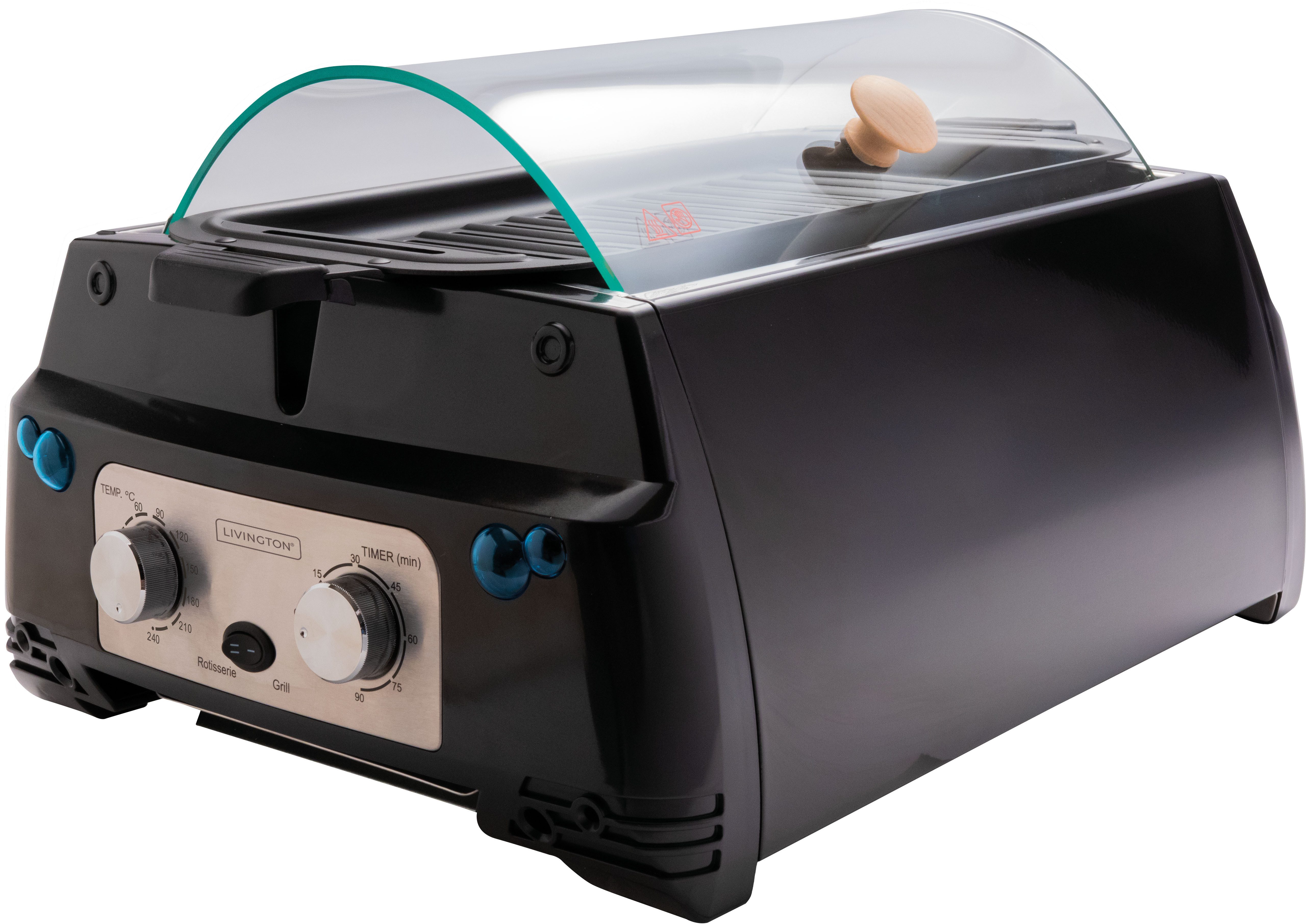 LIVINGTON Tischgrill Rotisserie Chef, 1780 W, 2in1 Dreh- & Plattengrill
