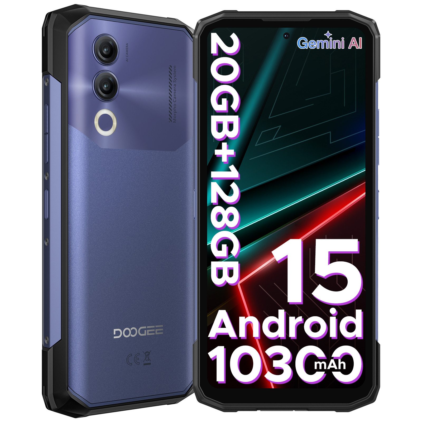 DOOGEE BLADE 20 Android 15 10300mAh 6.6Zoll Handy Ohne Vertrag Outdoor Mobile Smartphone (16,66 cm/6.6 Zoll, 128 GB Speicherplatz, 16 MP Kamera, 20GB+128GB/2TB Handy,Rugged & Slim smartphone, NFC/IP68/69K)