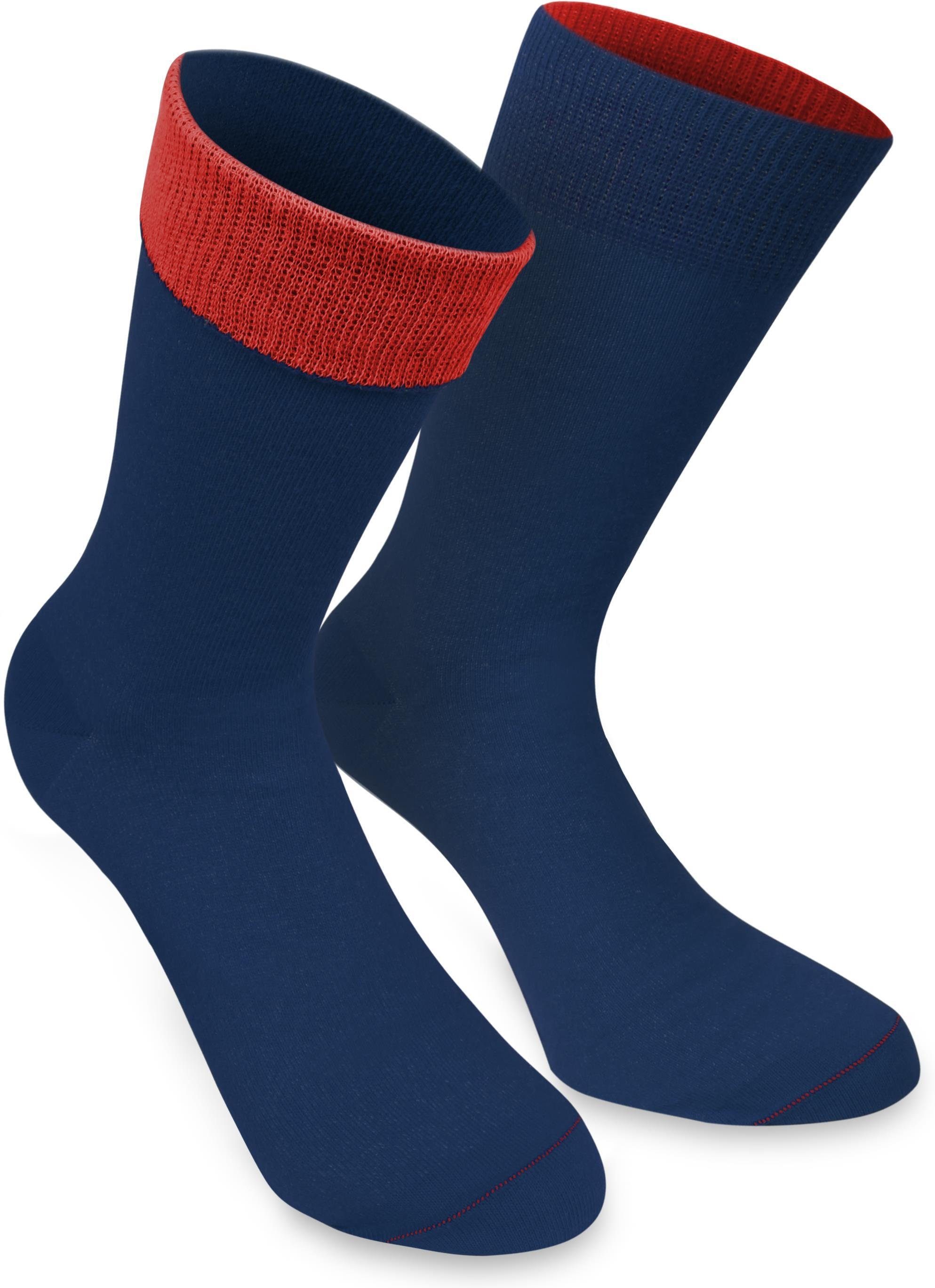 Bi-Color (1 Paar Socken Basicsocken farbig Marine/Rot normani Bund 1 Paar) abgesetzter