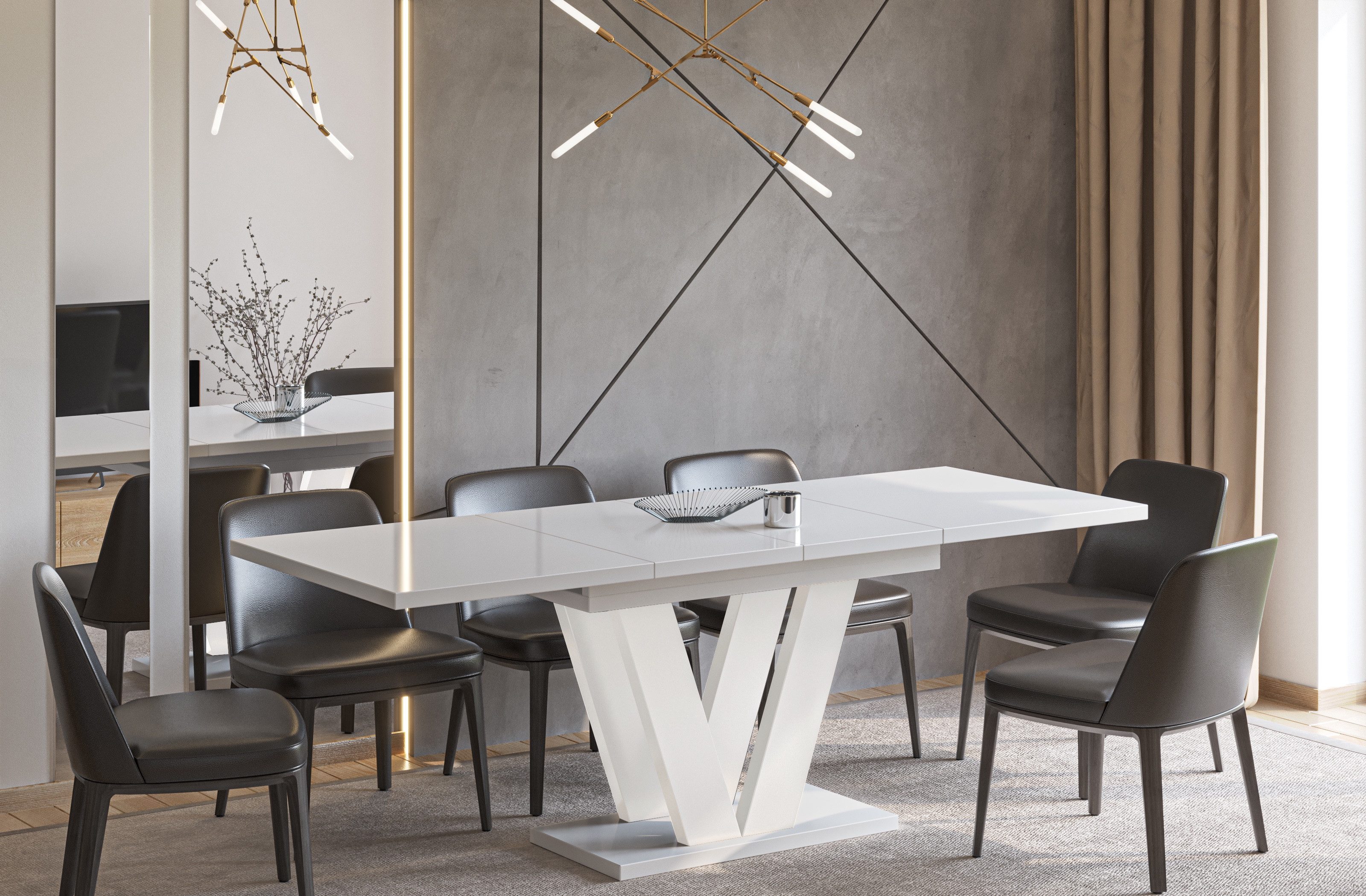 Endo-Moebel Säulen-Esstisch "Lara White" 130-210cm ausziehbar erweiterbar, günstig online kaufen