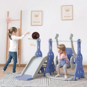 WISHDOR Indoor-Rutsche 4 in 1 Kinderrutsche Rutsche Fun-Slide Schaukel mit Basketballkorb, (Schaukel Rutsche Gartenrutsche mit Rutschbahn), für 1-6 Jahre Kinder Indoor & Outdoor