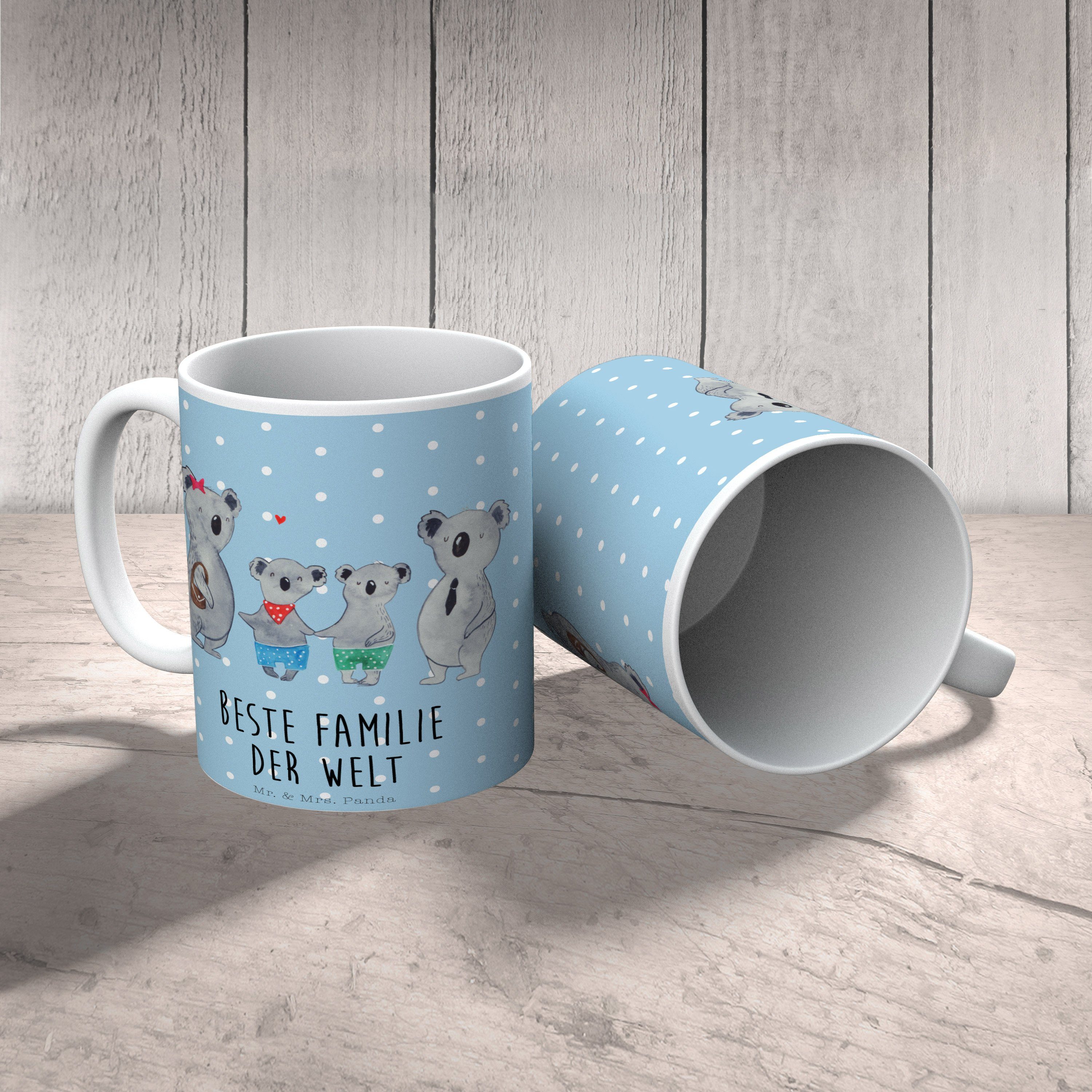 - Keramik Mrs. Panda Mr. & Koalabär, Pastell Tasse - Geschenk, Familie Koala zwei Kaffeetasse, Blau