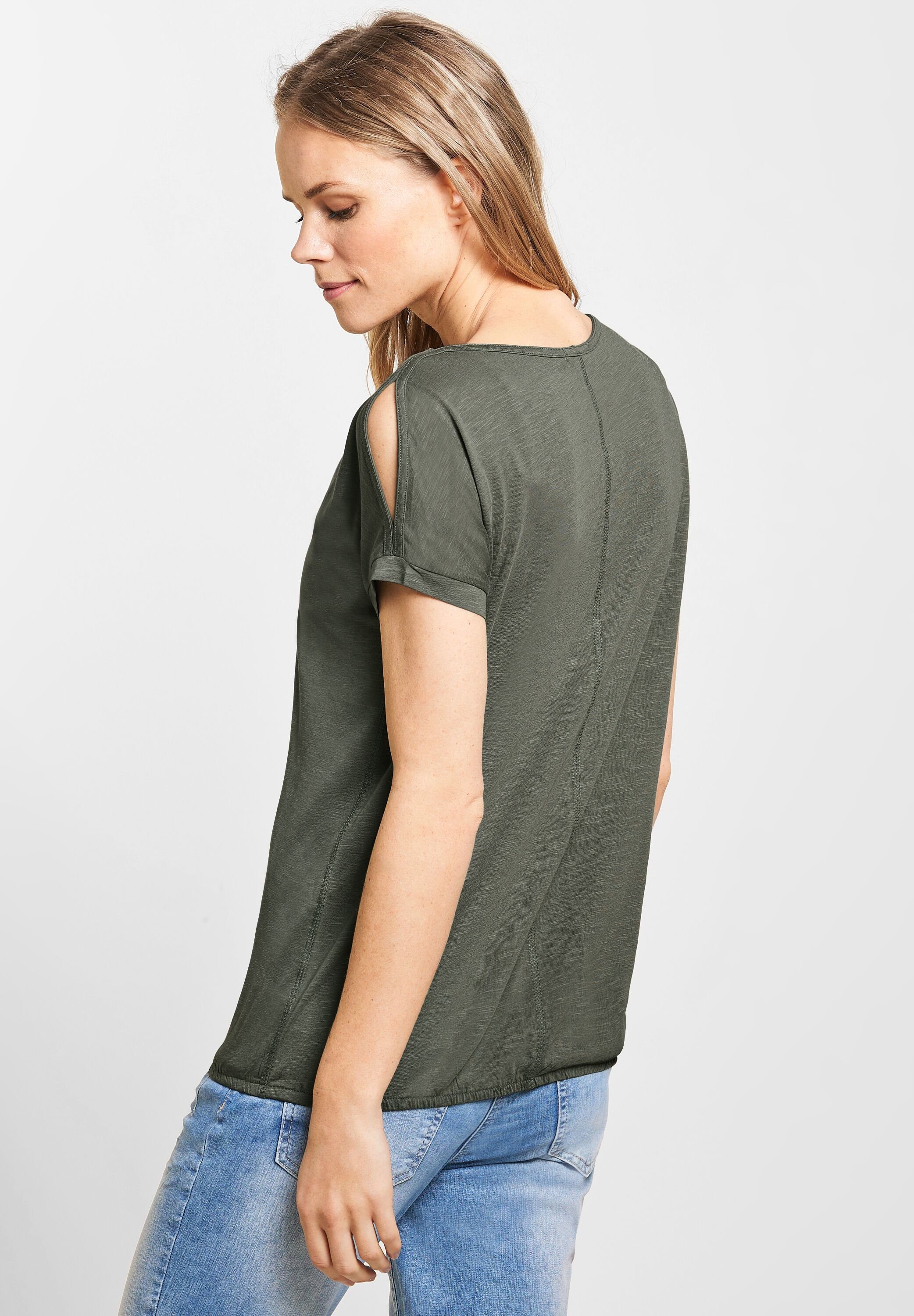 Cecil T-Shirt in Unifarbe, Damenshirt mit Schulterschlitzen
