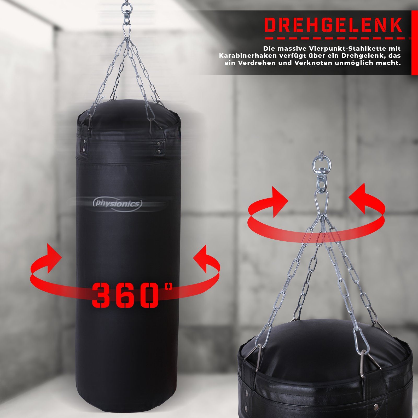 Physionics Boxsack Sandsack Punching 27kg 100cm Erwachsene Bag Gefüllt