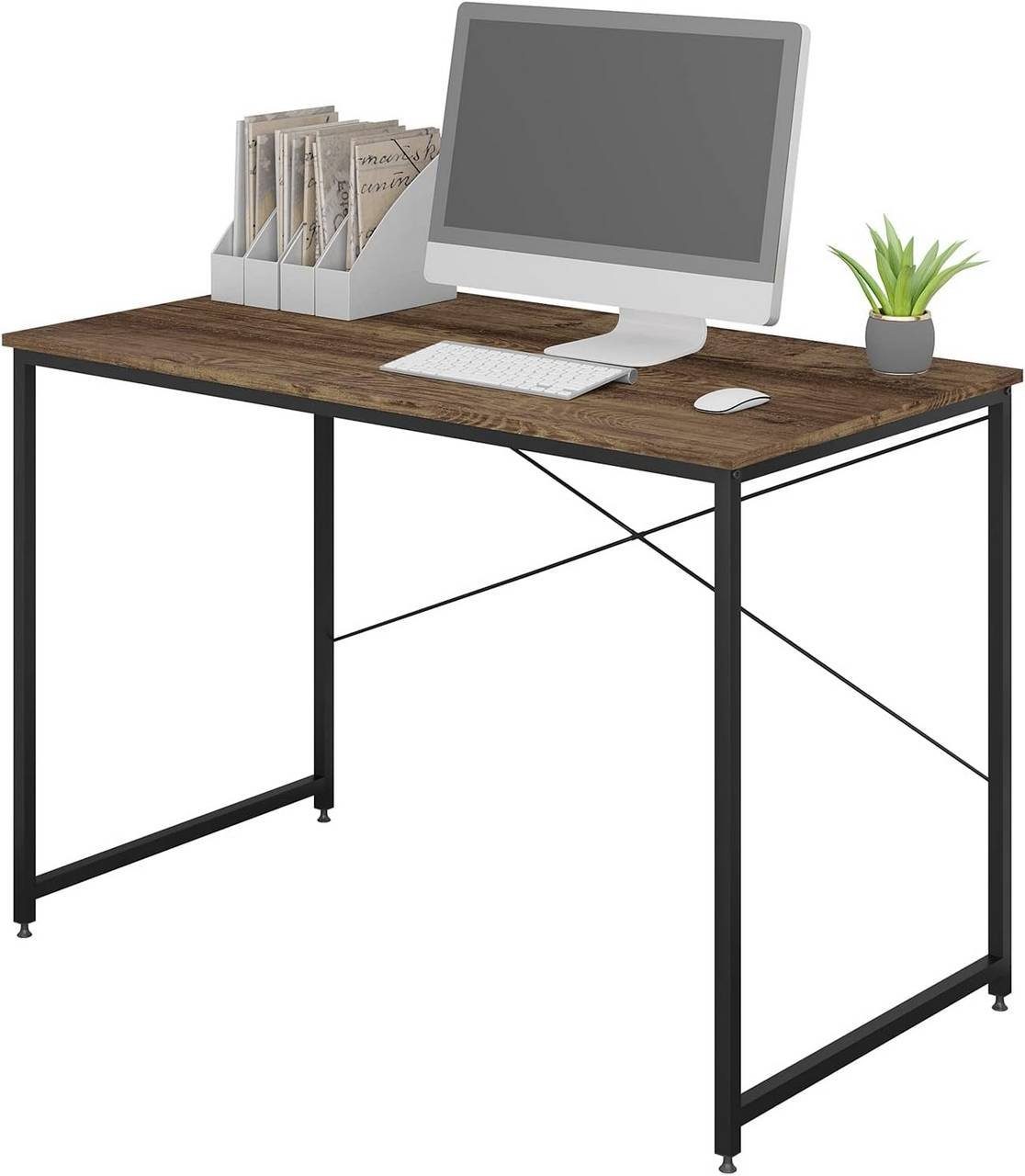 EUGAD Schreibtisch (1-St), Metall Holzwerkstoff, Rustikales Braun+Schwarz
