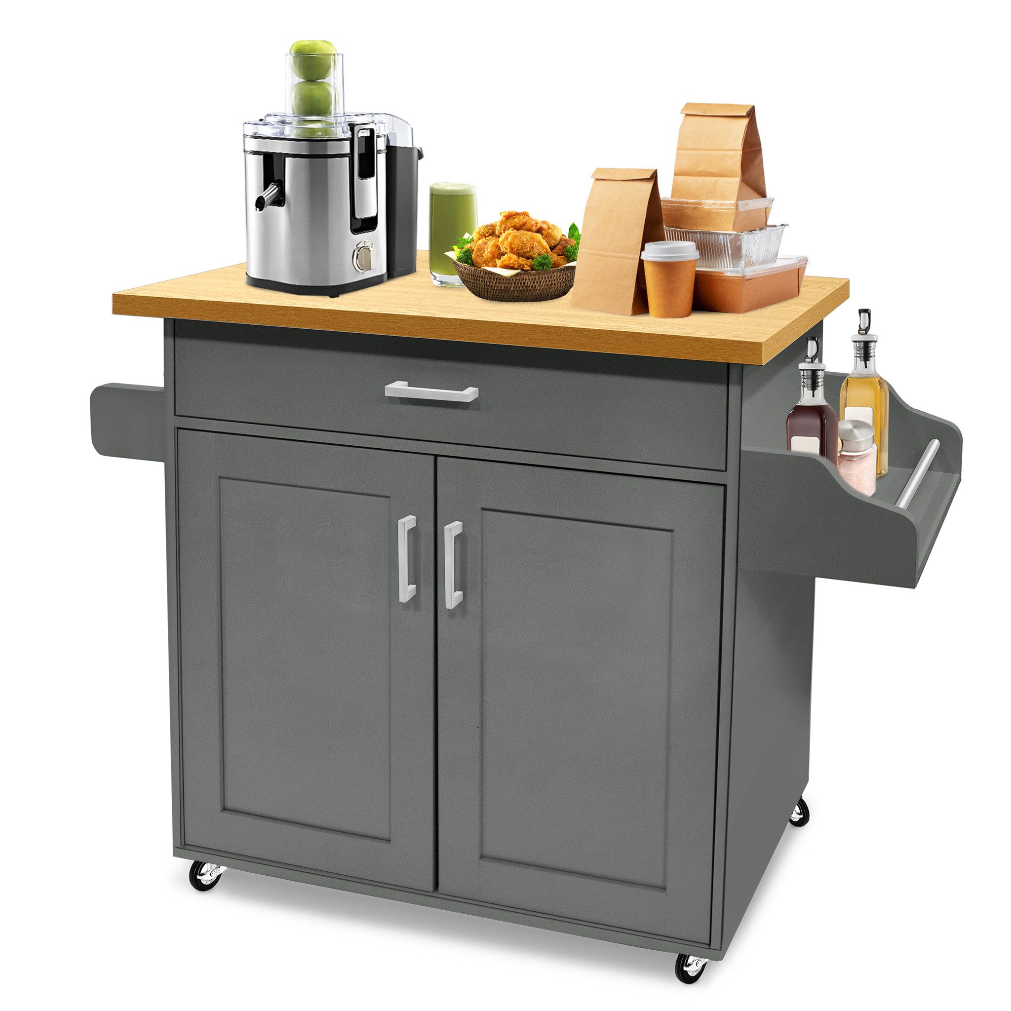 FIVMEN Küchenwagen Kücheninselwagen auf Rollen Küchen Wagen Küchenschrank 115x36x90cm, Für Küche, Wohnzimmer, Esszimmer